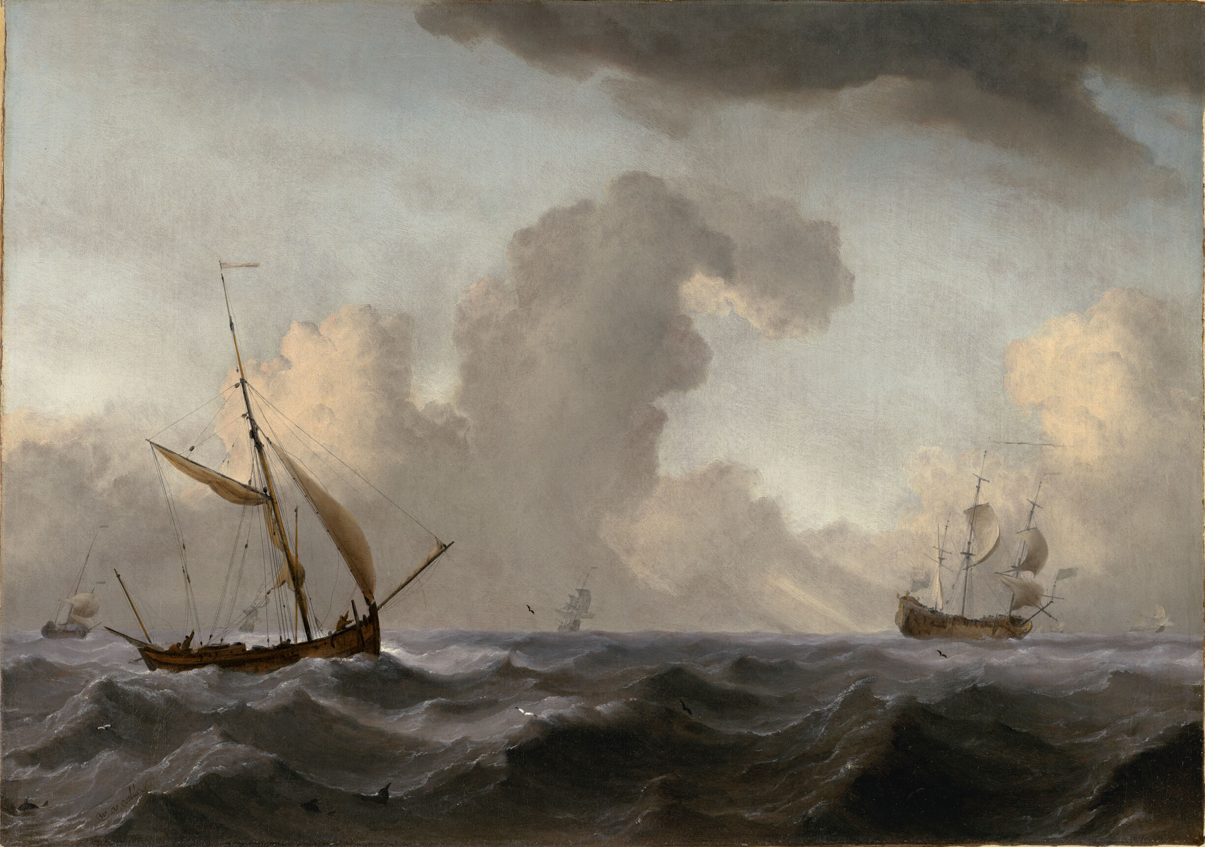An English Galliot at Sea Running before a Strong Wind, oil on canvas by Willem van de Velde II
