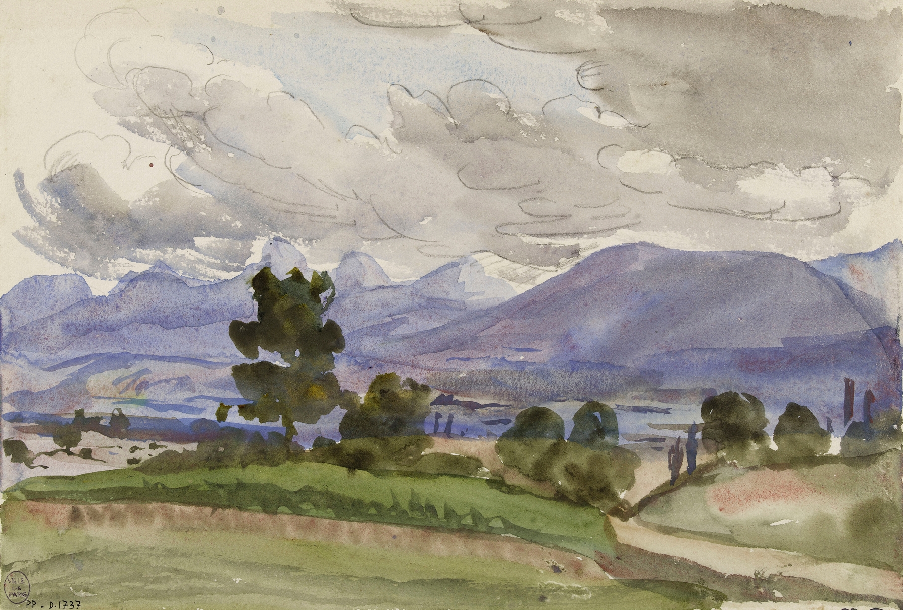 Landscape with hills and sky, oil painting by Marie Bracquemond