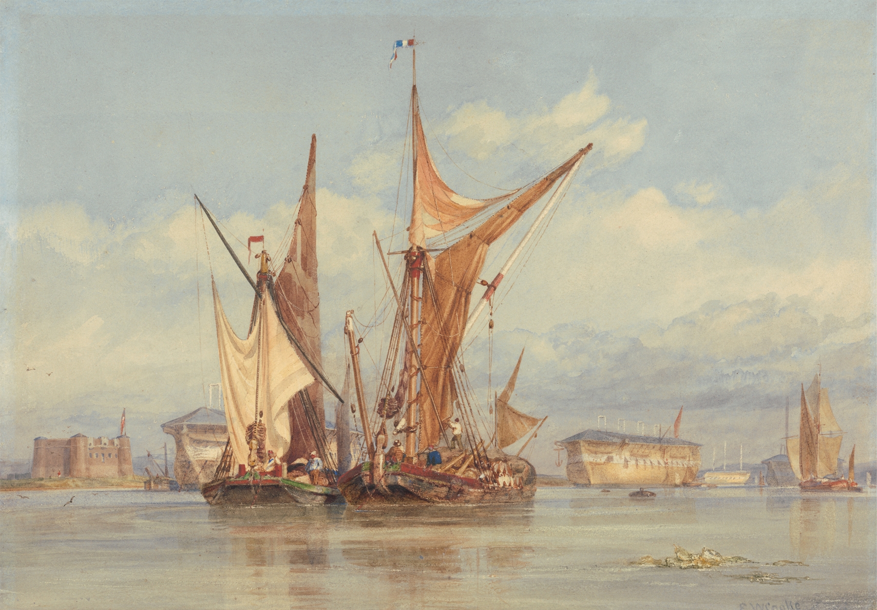 Bomb Proof Battery near Gillingham, on the Medway…., by Edward William Cooke, public domain