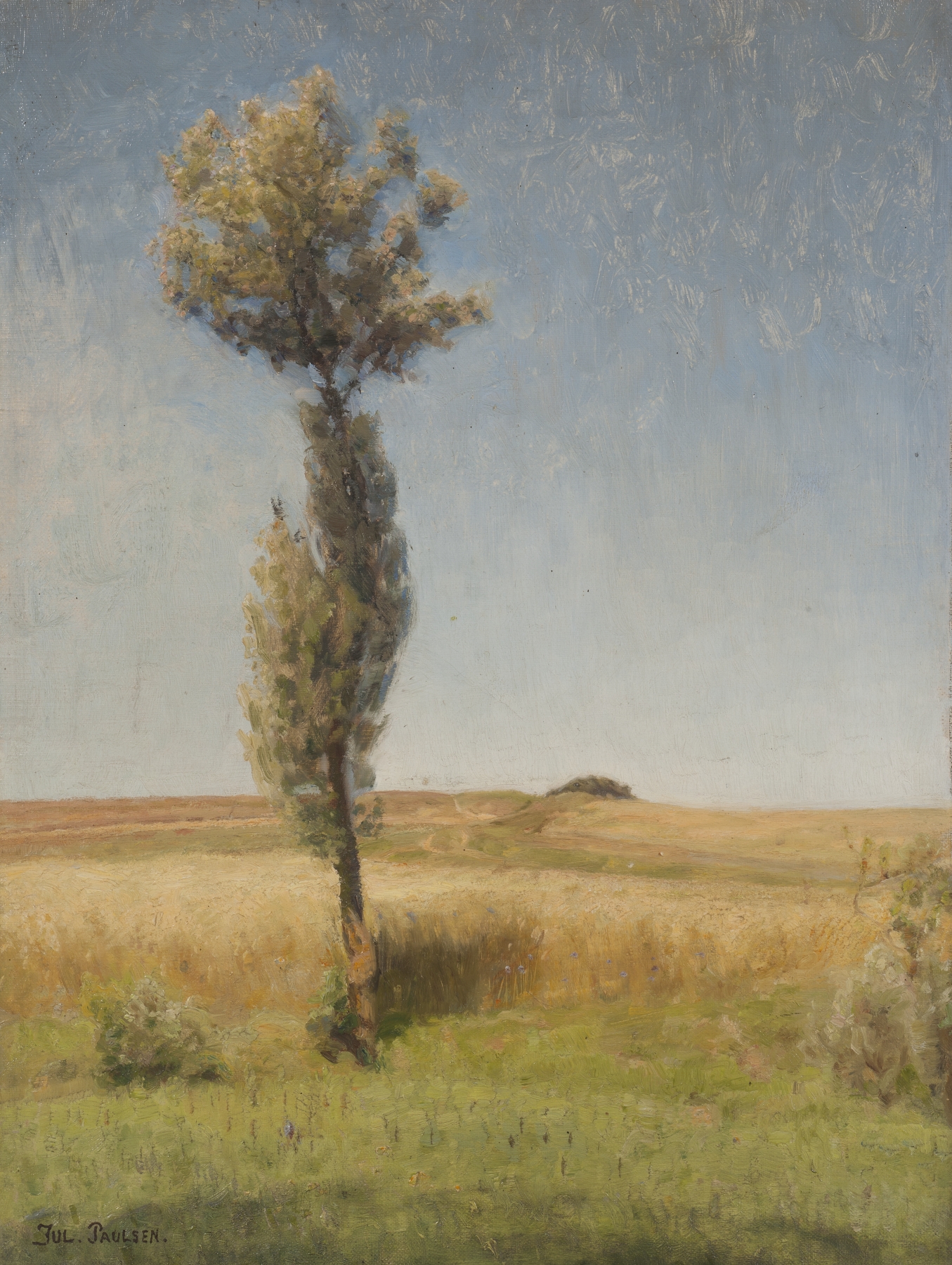 Solitary tree in a landscape, oil painting by Julius Paulsen