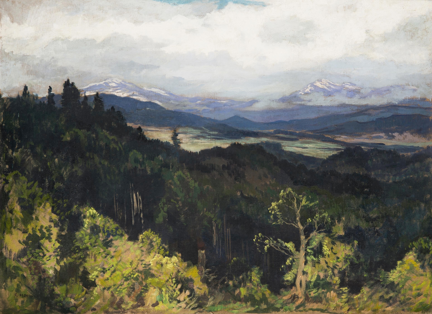 Landscape with blossoms and greenery by Gustav Macoun, oil painting