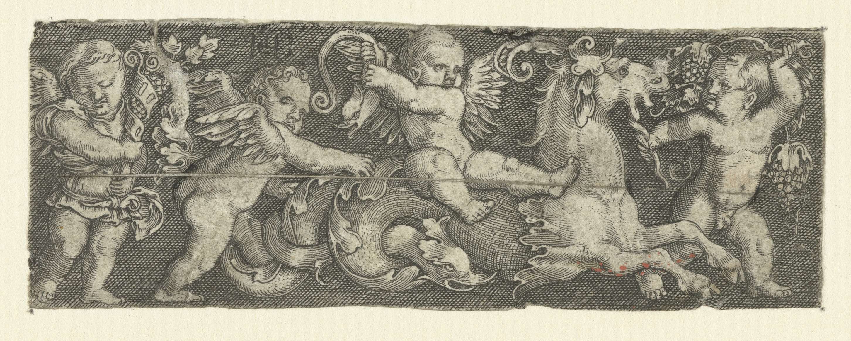 Engraving by Jacob Binck depicting putti and a seahorse