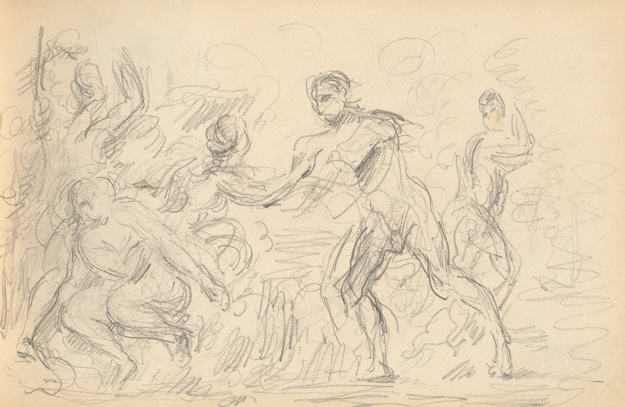 Cézanne's 'Study for The Judgement of Paris' features mythological figures in a vibrant landscape.