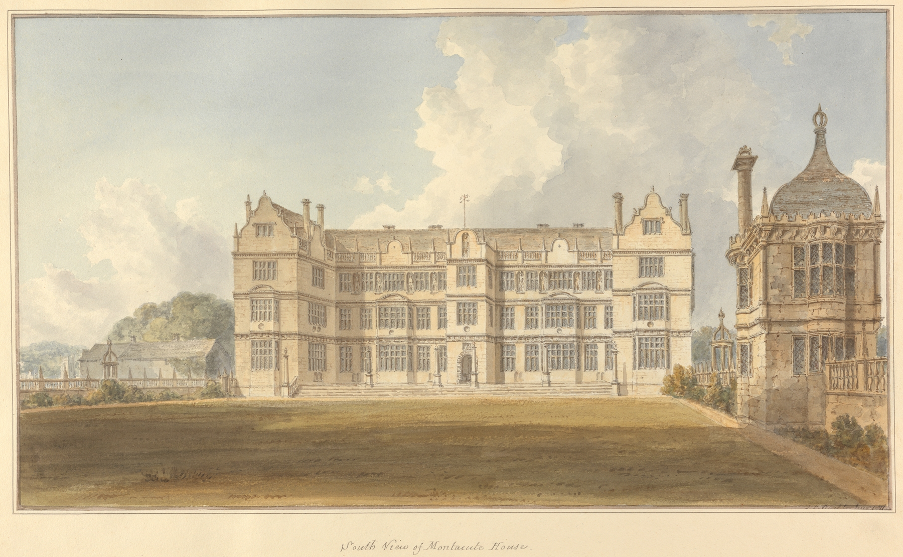 South View of Montacute House by John Buckler, watercolor on paper
