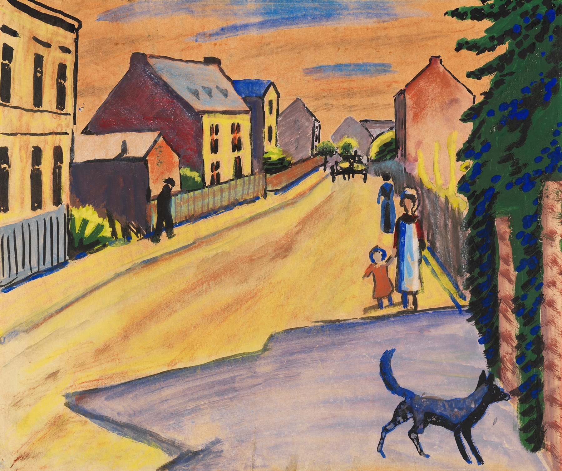 Sonnige Straße mit Hund, by August Macke, public domain