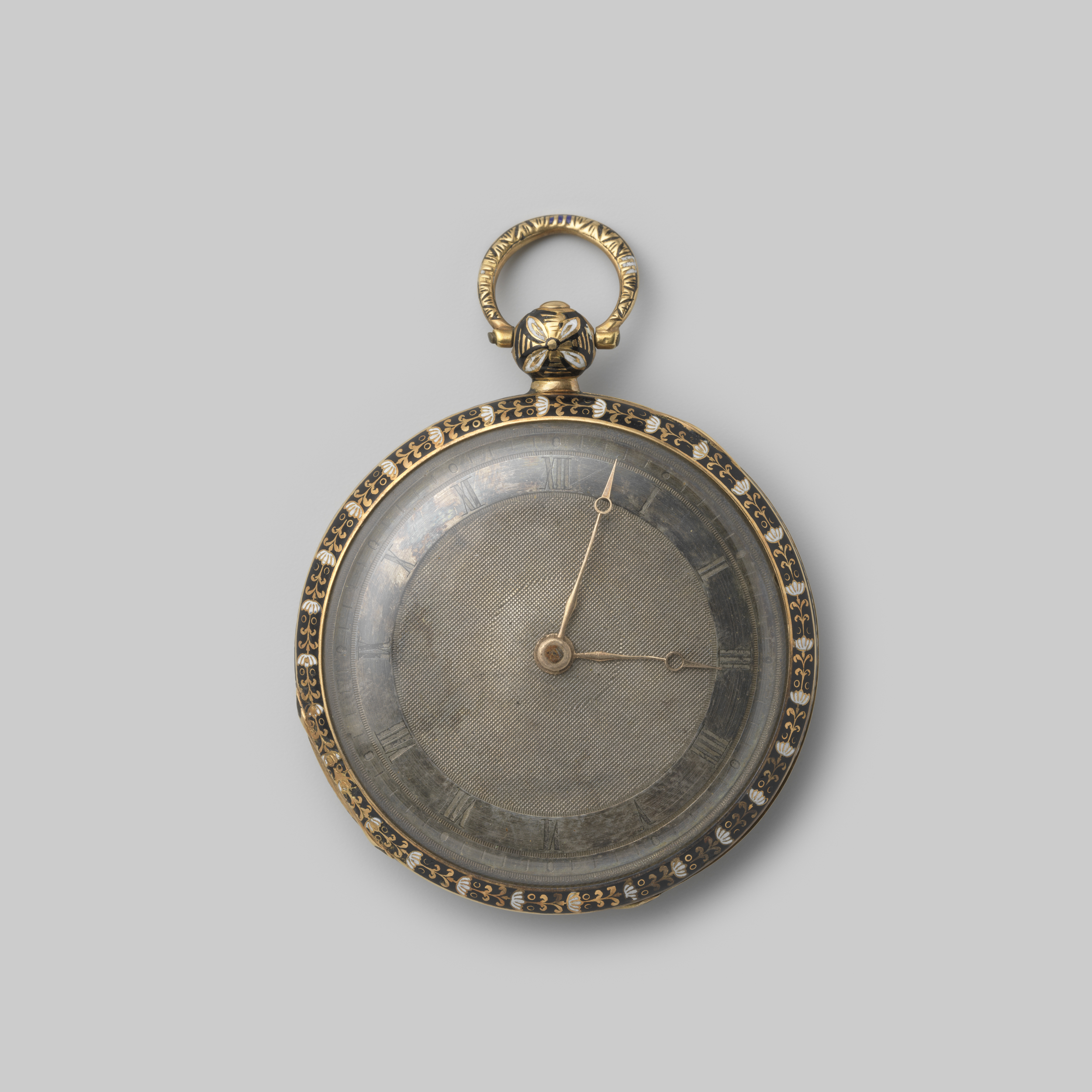 Victorian metal clock with gold frame and silver dial by Unknown Artist