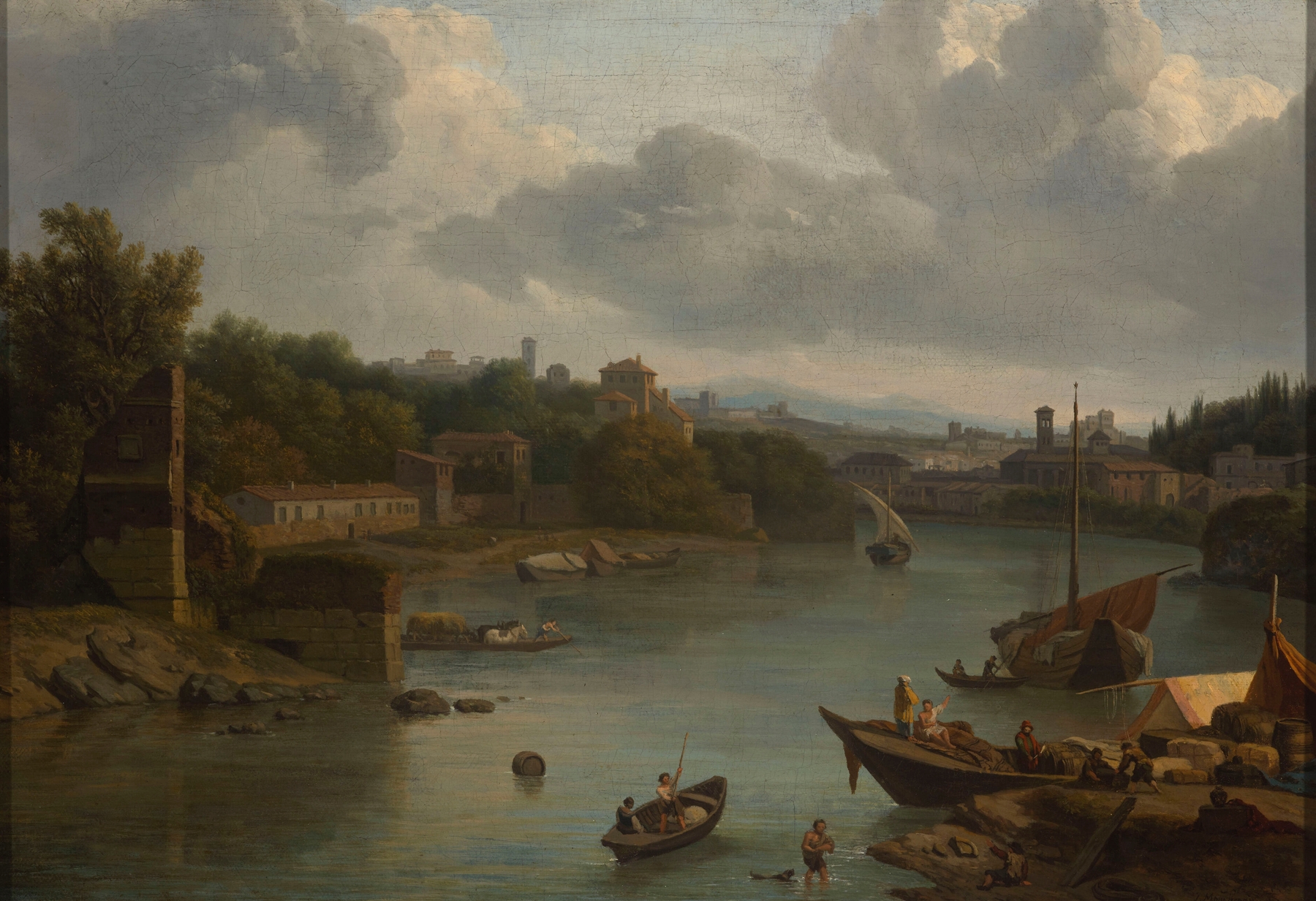 View of the Tiber from the south, oil on canvas by Isaac de Moucheron