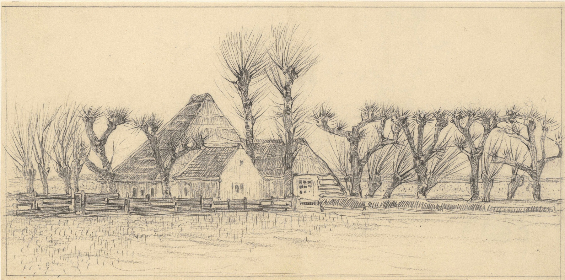 Rural landscape with a farmhouse and sunlight, oil on canvas by Jacobus Gerardus Veldheer