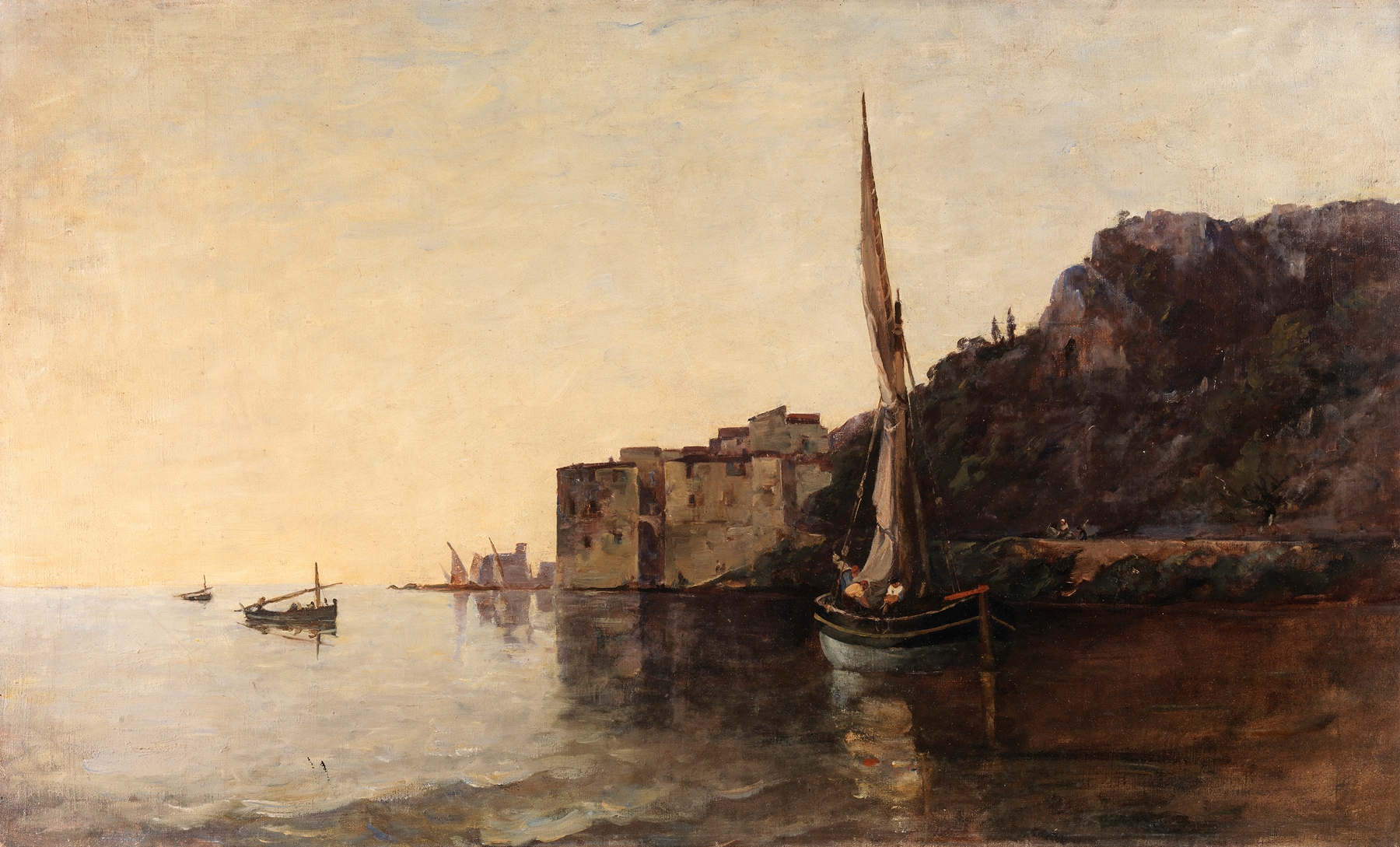 Landscape depicting Villefranche with hills and sky by Nathaniel Hone the Younger, oil painting