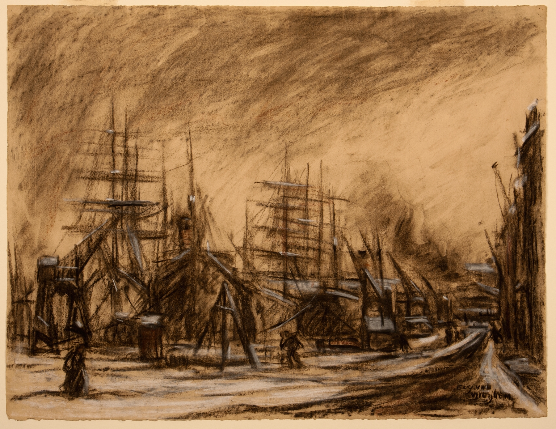 Winter in de haven, by Eugeen Van Mieghem, public domain