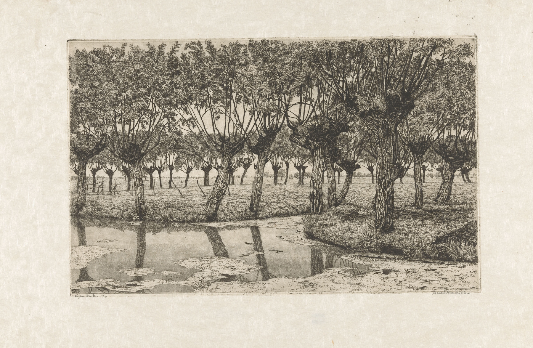 Landscape with gnarled willow trees by Arend Hendriks, oil painting