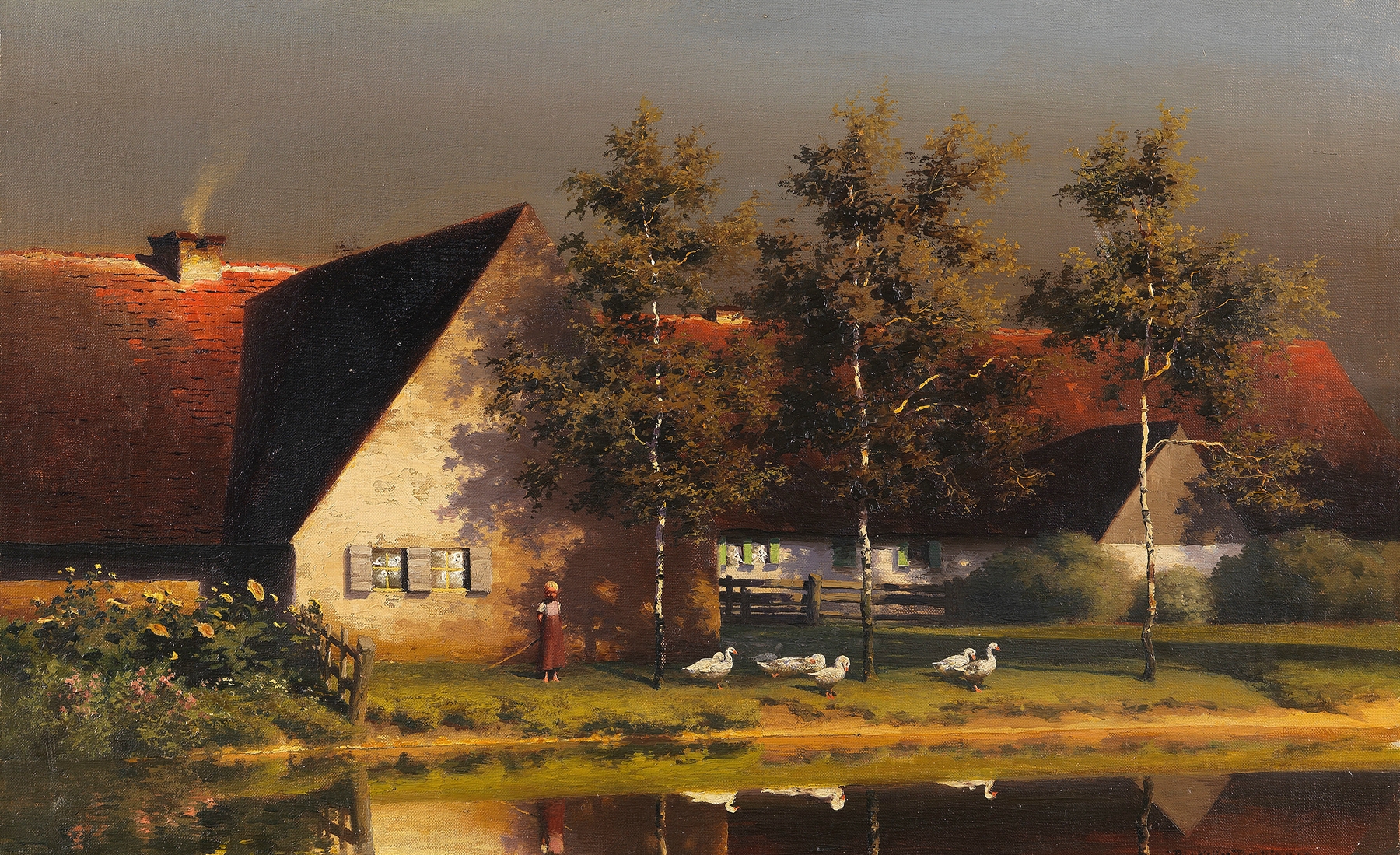Girl with gentle gaze in a landscape, oil painting by Paul Wilhelm Keller-Reutlingen