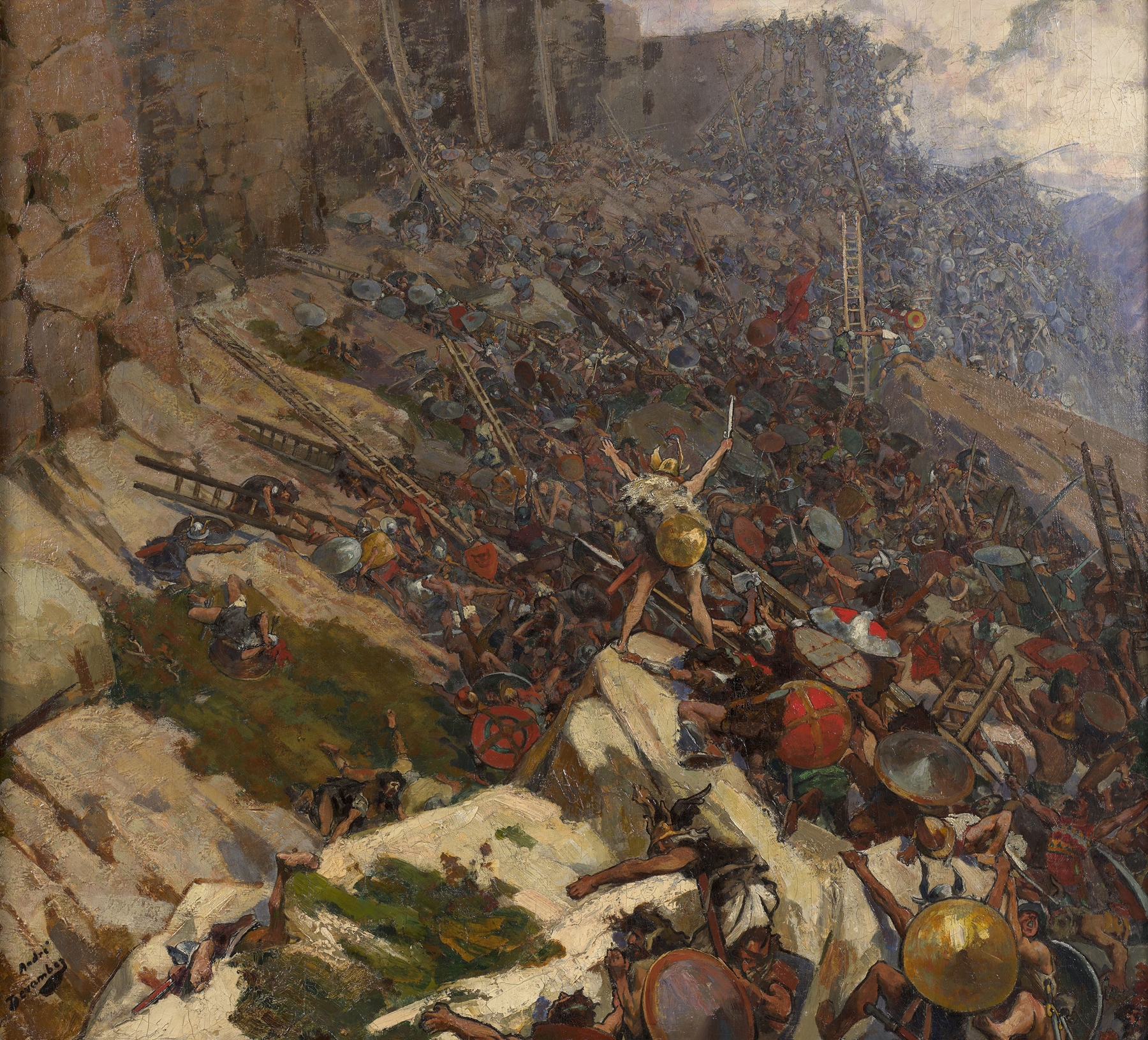 Historical scene depicting a battle, oil painting by André Victor Édouard Devambez
