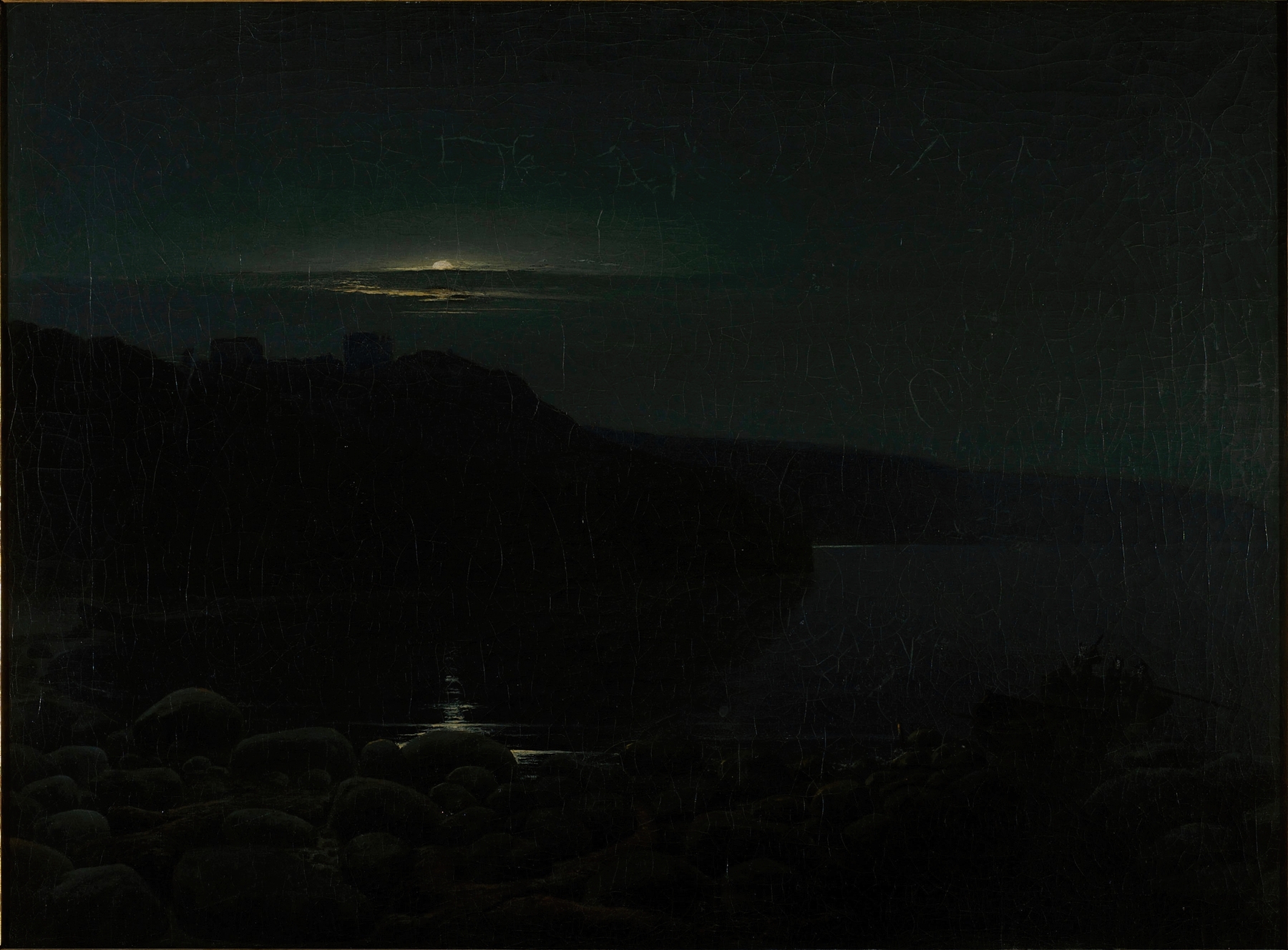Hammershus in the Moonlight by Holger Drachmann, oil painting depicting ruins under moonlight