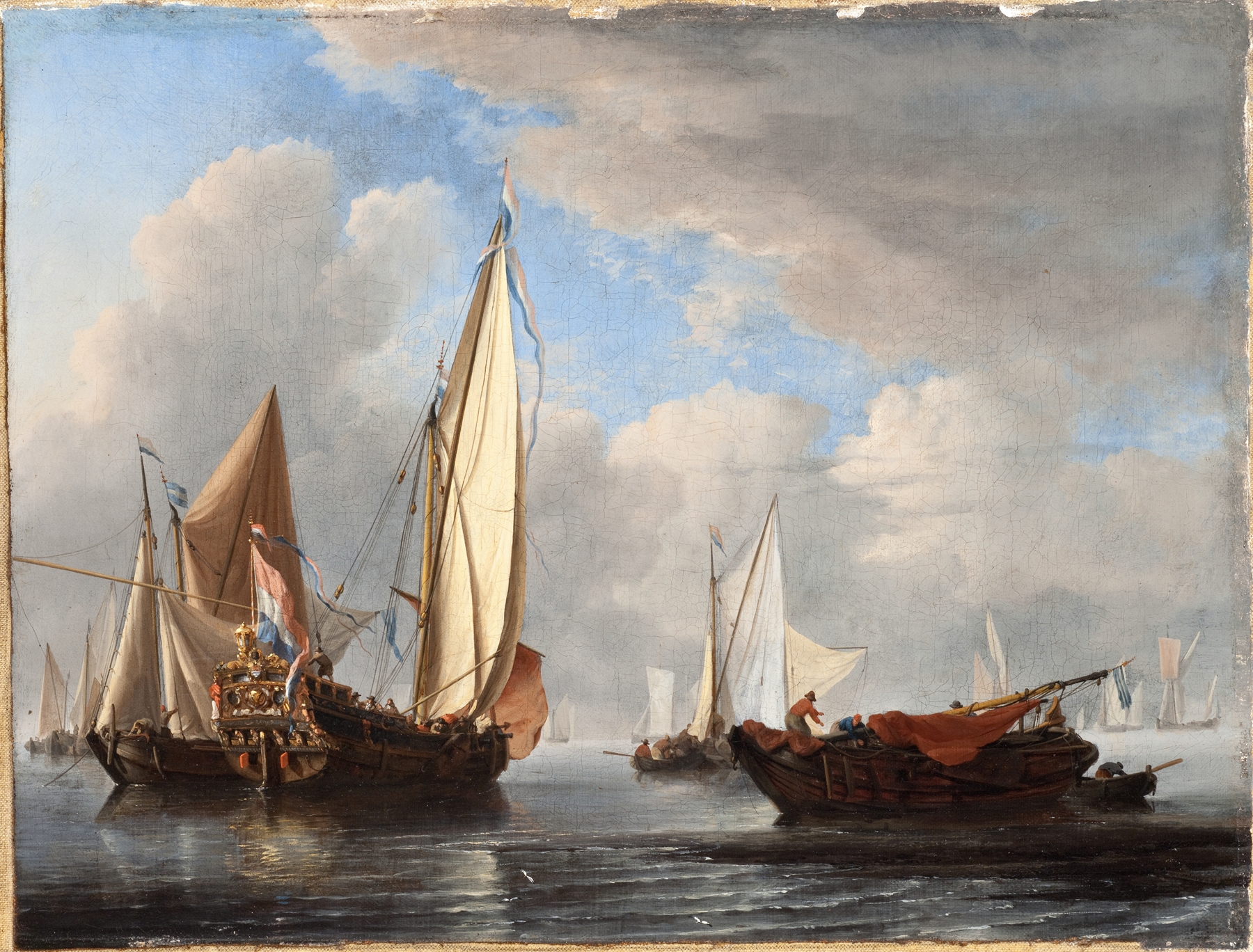 A Yacht and Other Vessels in a Calm, by Willem van de Velde the Younger, public domain