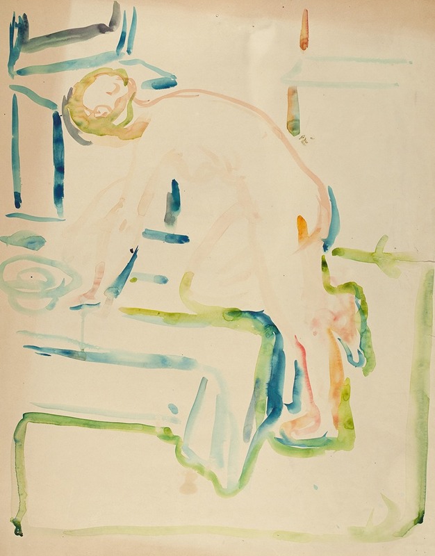 Edvard Munch's 'Akt med kne på seng' features a figure resting on a bed.