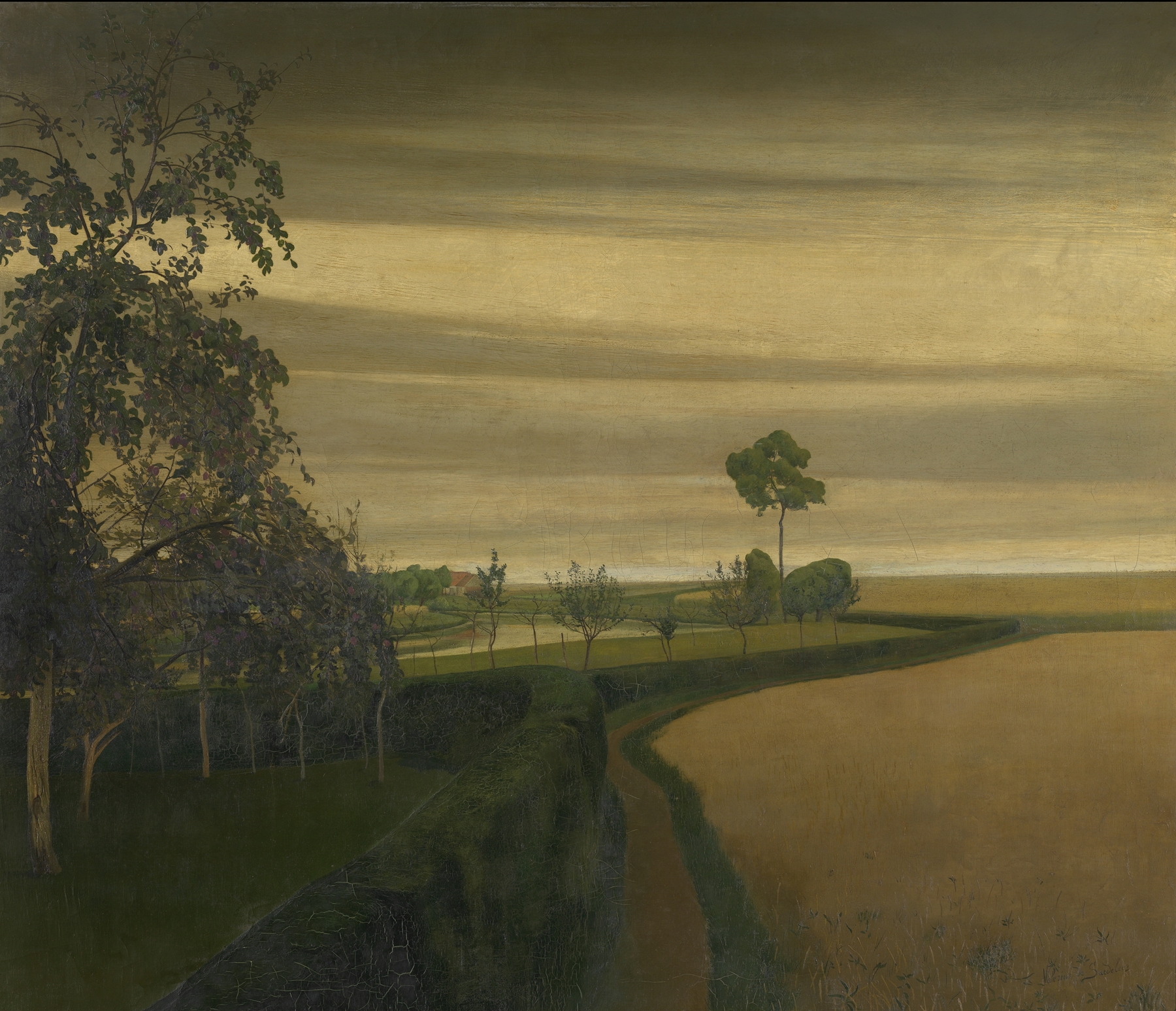 Sunset landscape in oil on canvas by Valerius De Saedeleer