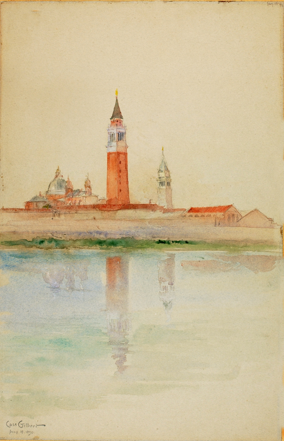 San Giorgio Maggiore, Venice by Cass Gilbert, Impressionism, depicting a church and water reflections