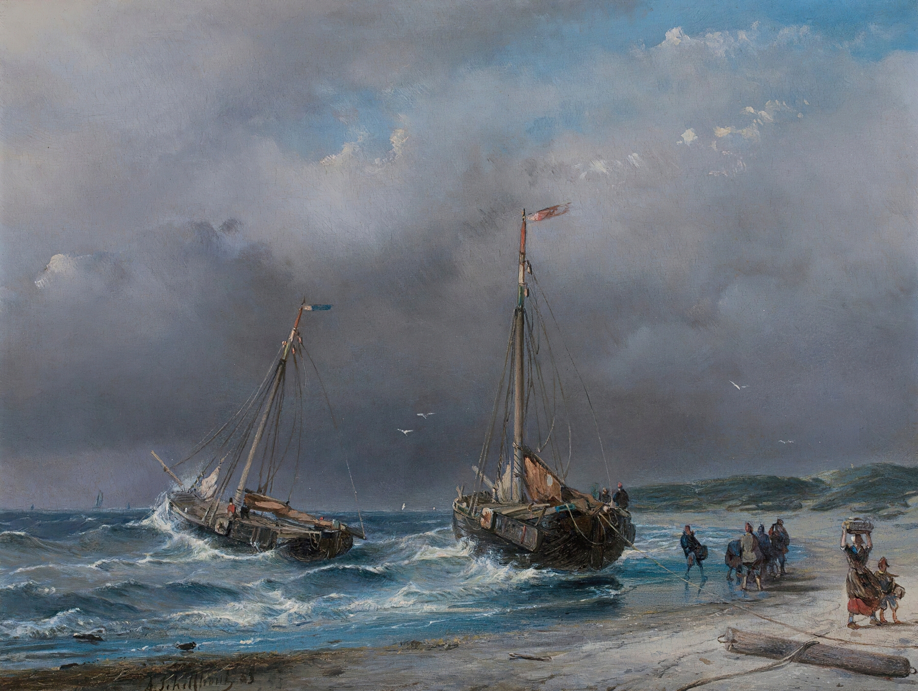 Unloading the catch, by Andreas Schelfhout, public domain