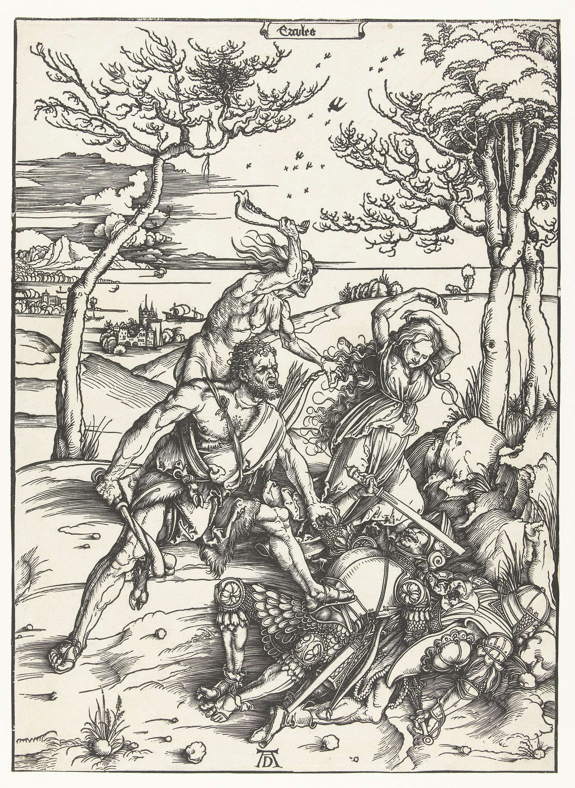 Hercules battling the Molioniden, paper work by Albrecht Dürer