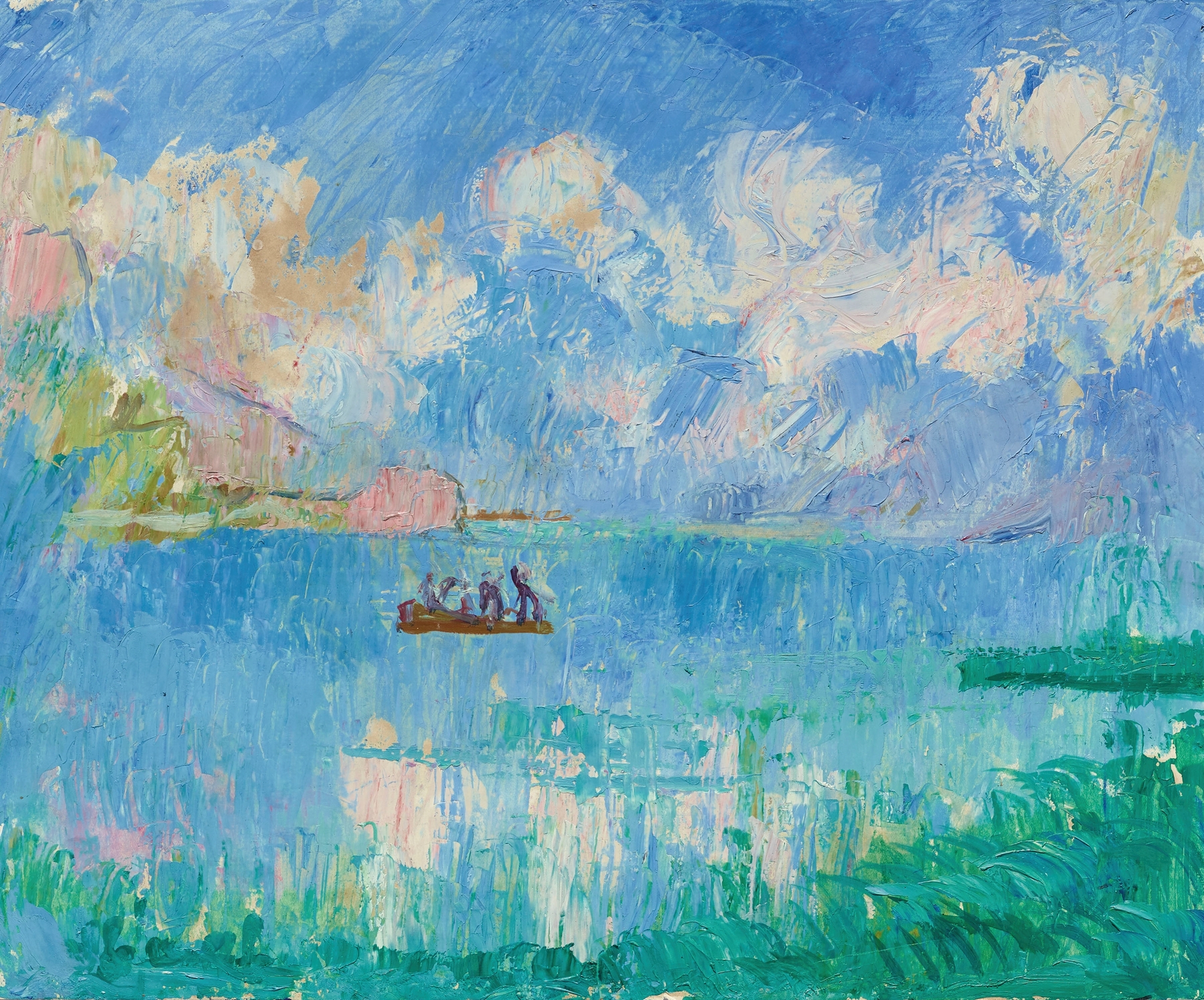 Figurative scene of a fisherman by Giovanni Giacometti, oil painting