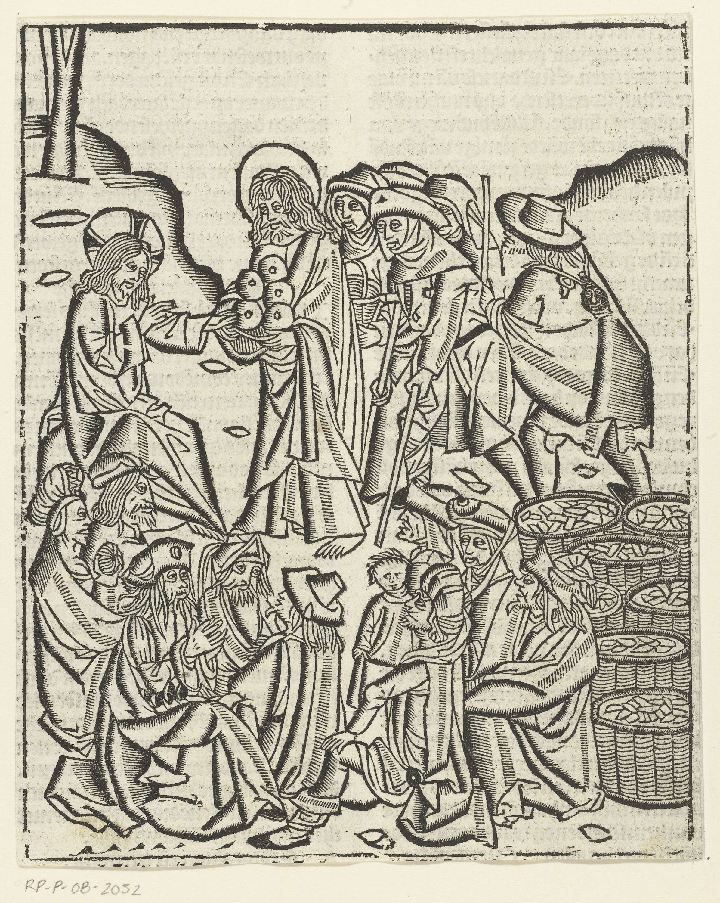 Religious scene with loaves and fish, paper by Master of Delft