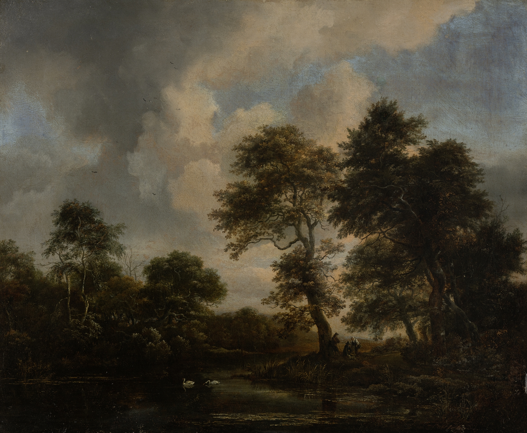 Forest Lake with two Swans, oil on canvas by Jacob van Ruisdael