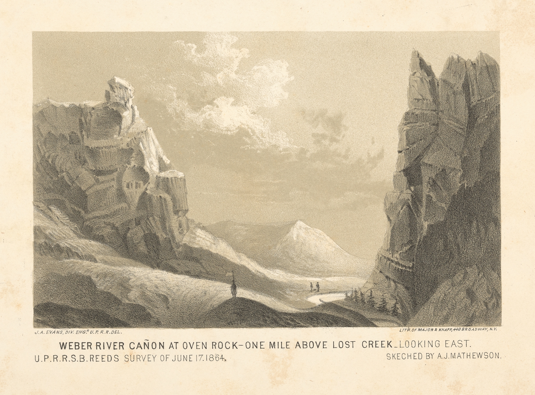 Landscape depicting Weber River Canon at Oven Rock by Joseph F. Knapp, 1864.