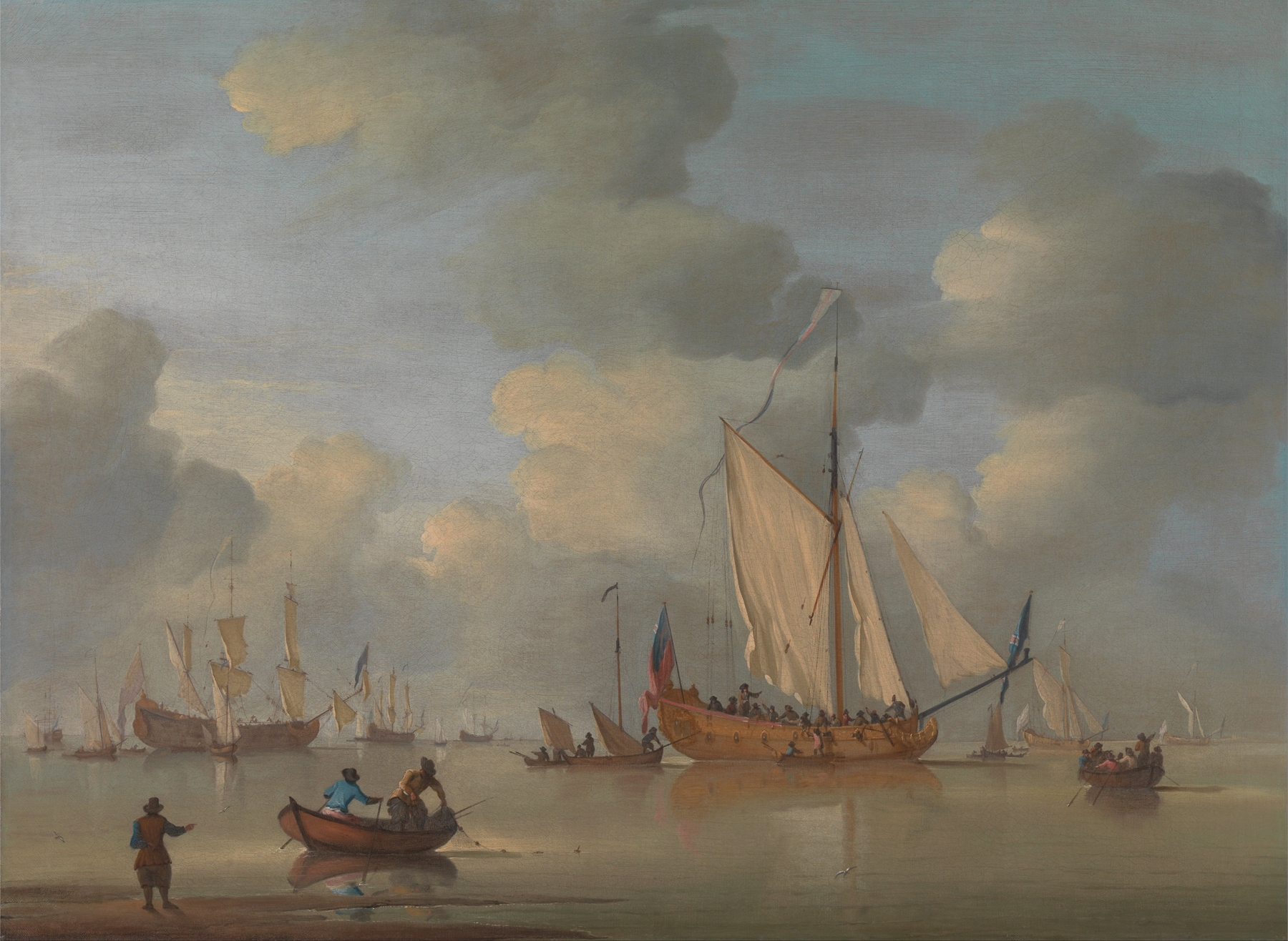 An English Royal Yacht Standing Offshore in a Calm, by Peter Monamy, public domain