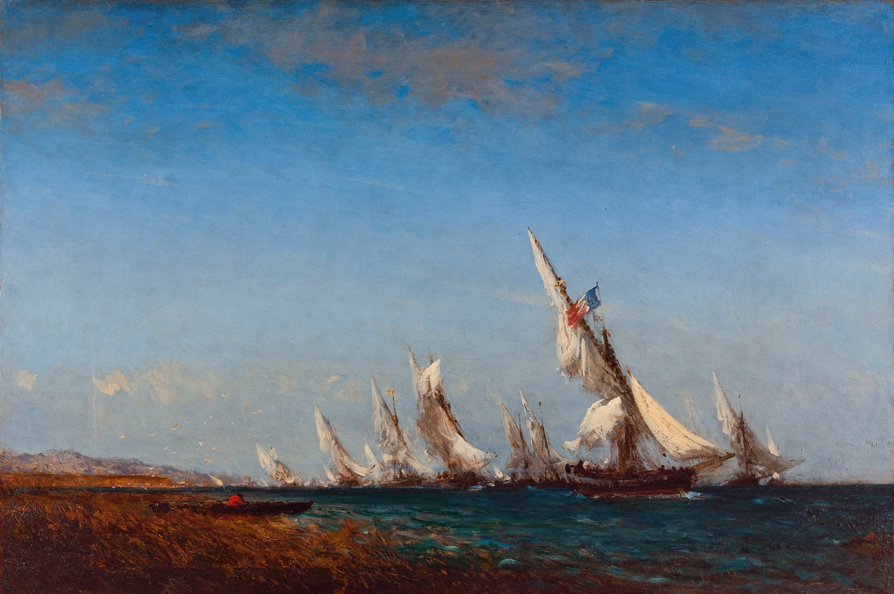 Rentrée de pêcheurs à Martigues by Félix Ziem, oil on canvas depicting fishermen returning at sunset.