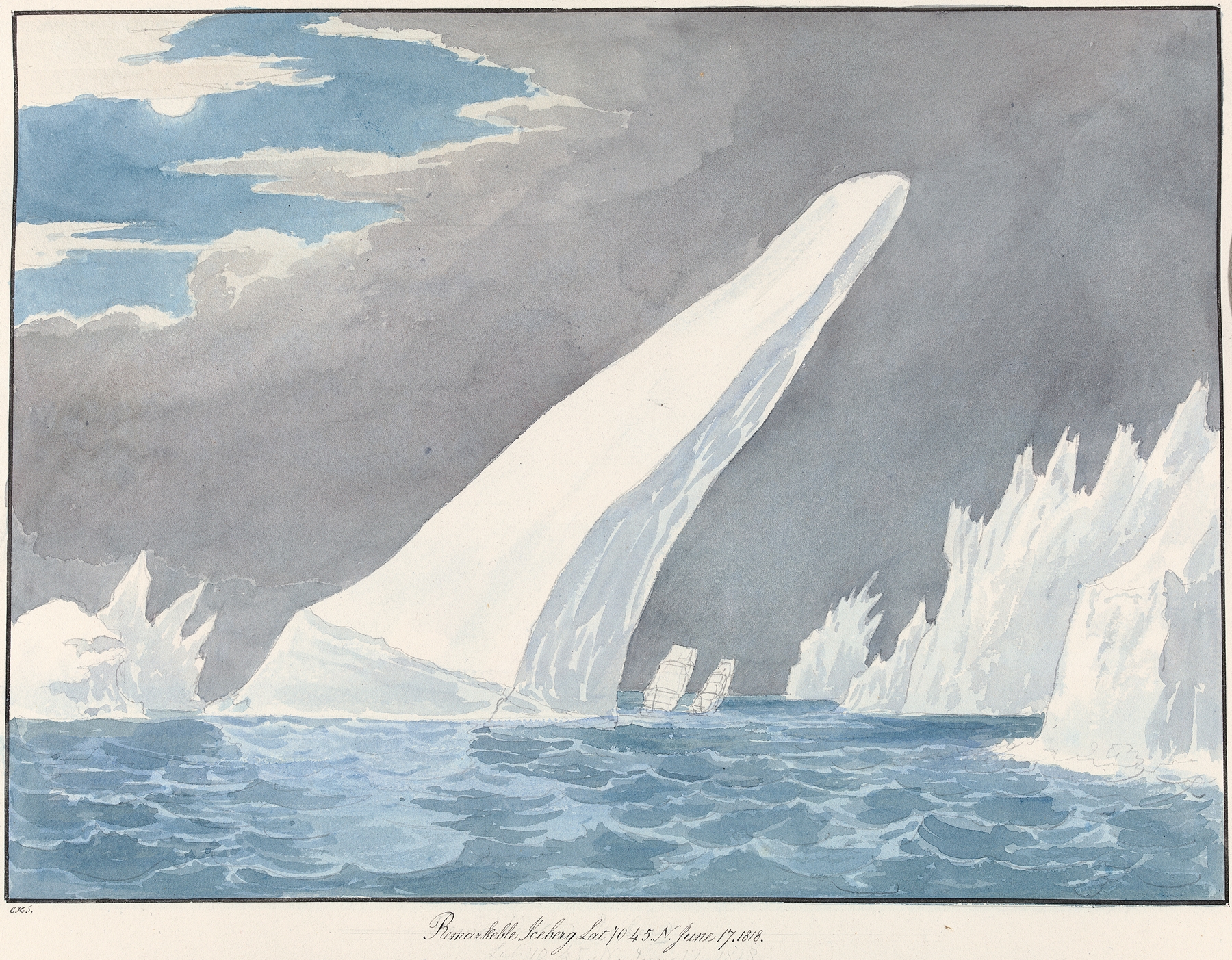 Remarkable Iceberg by Charles Hamilton Smith, watercolor on paper depicting an iceberg illuminated by light.