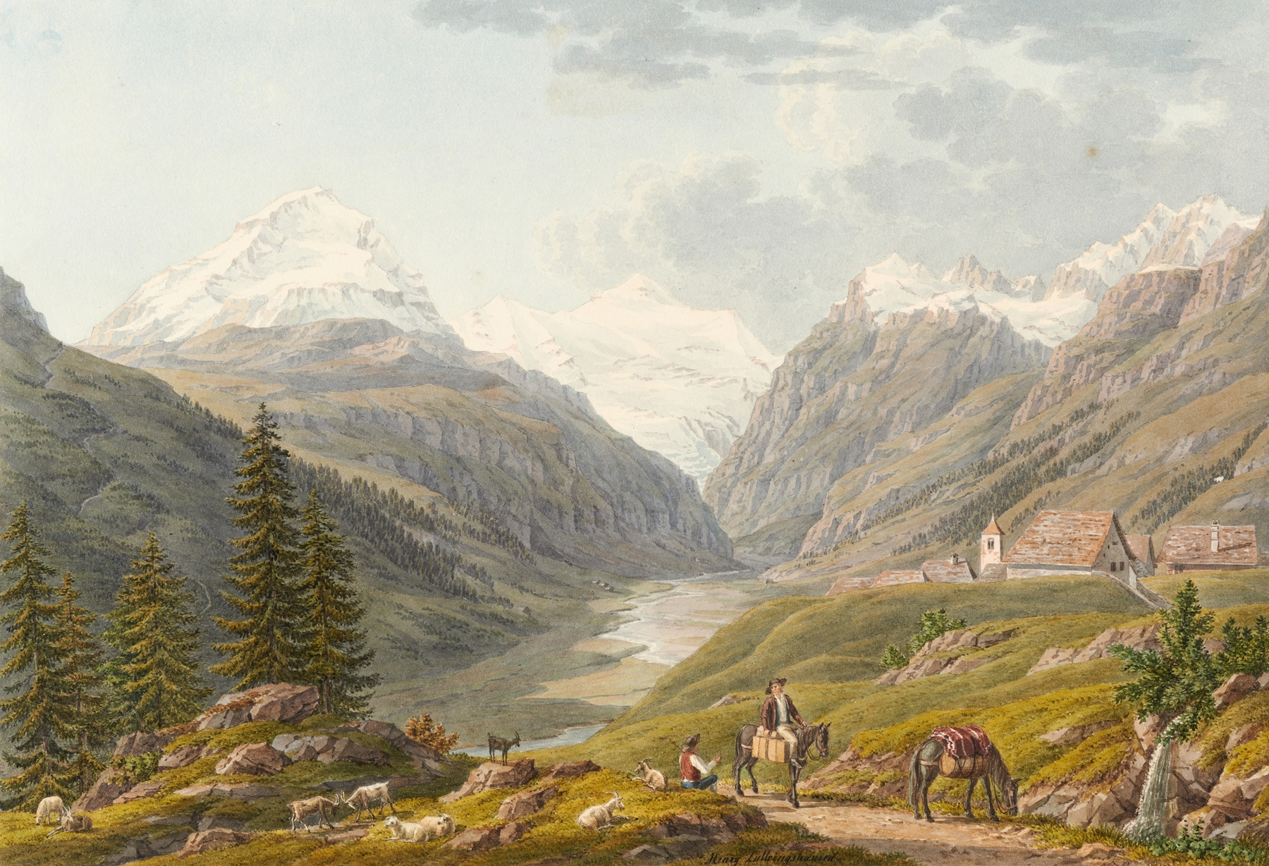 Village de Hinter Rhin et source du Rhin, oil on canvas by Johann Heinrich Luttringhausen