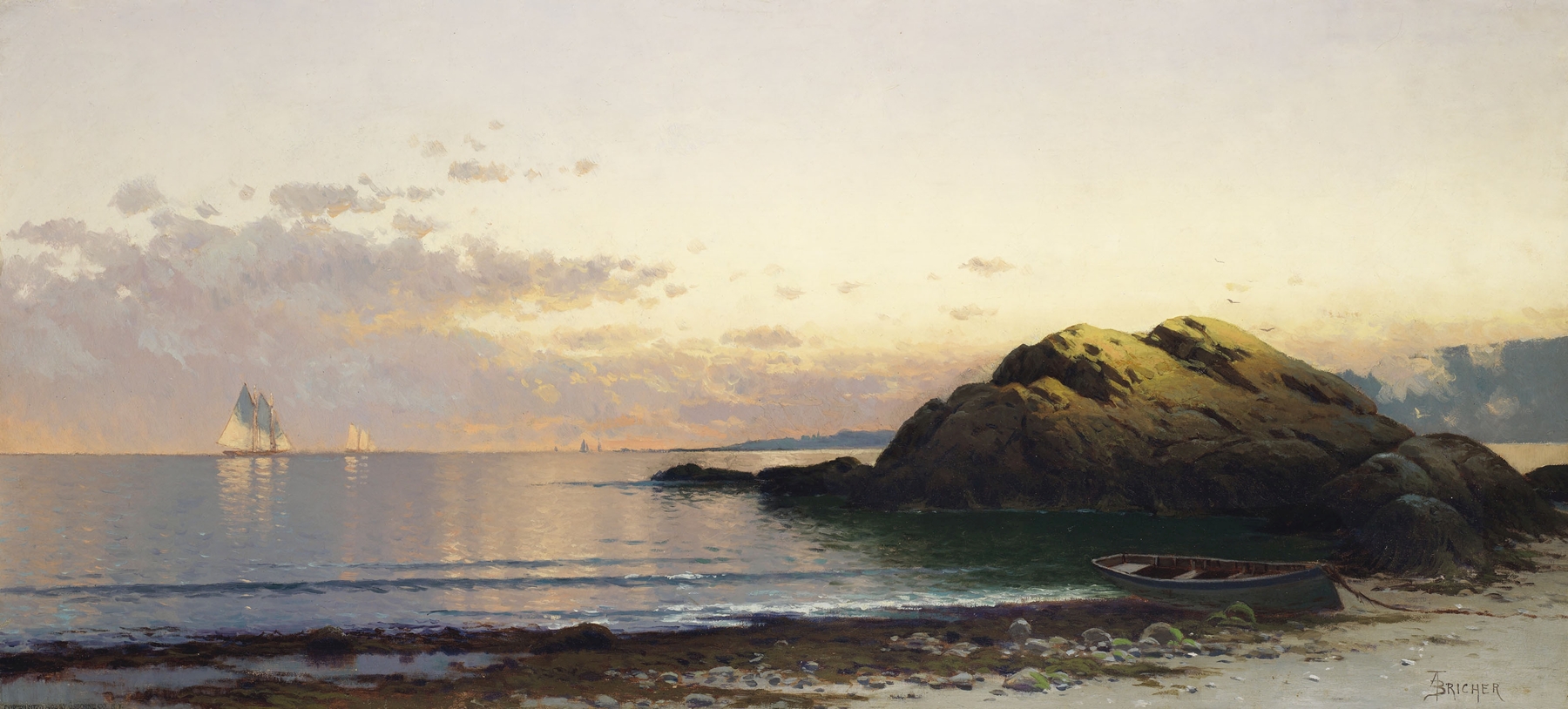 Marine scene with cliffs and waves, oil painting by Alfred Thompson Bricher