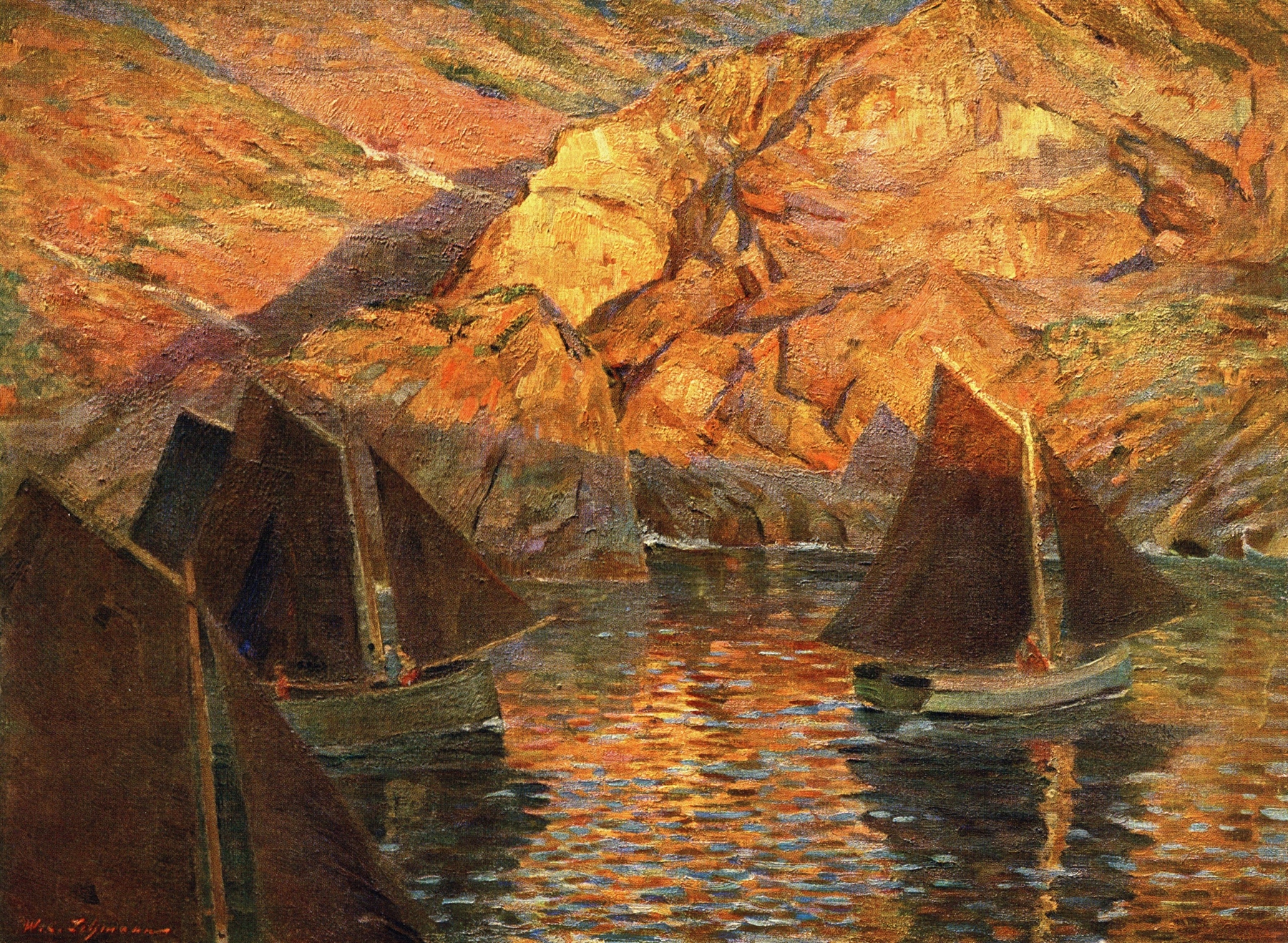 Abendsonne (Bretagne) by Wilhelm Ludwig Lehmann, oil painting depicting a sunset over the sea