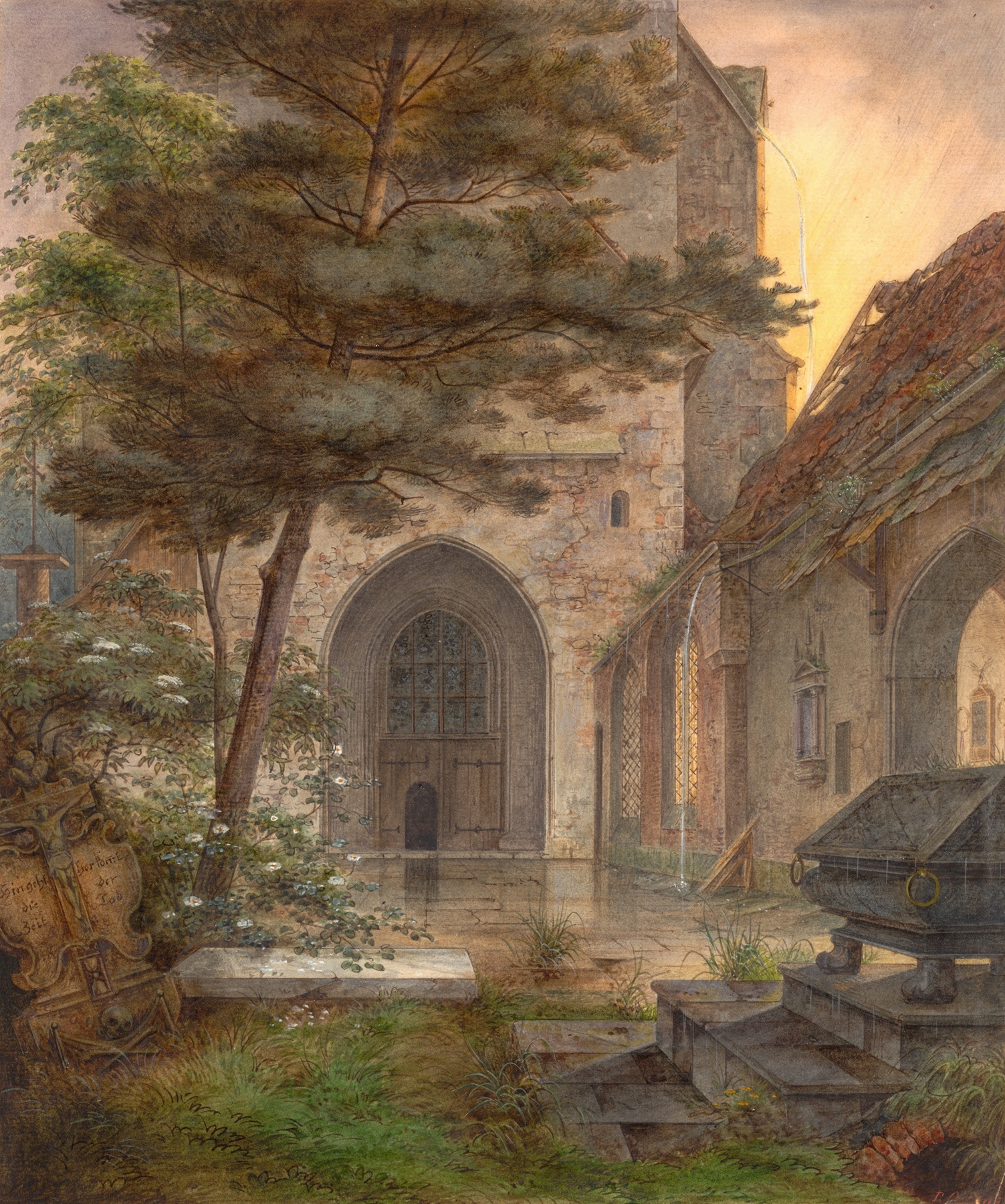 A Portal of a Church by Ernst Ferdinand Oehme, depicting an inviting church entrance, oil painting.