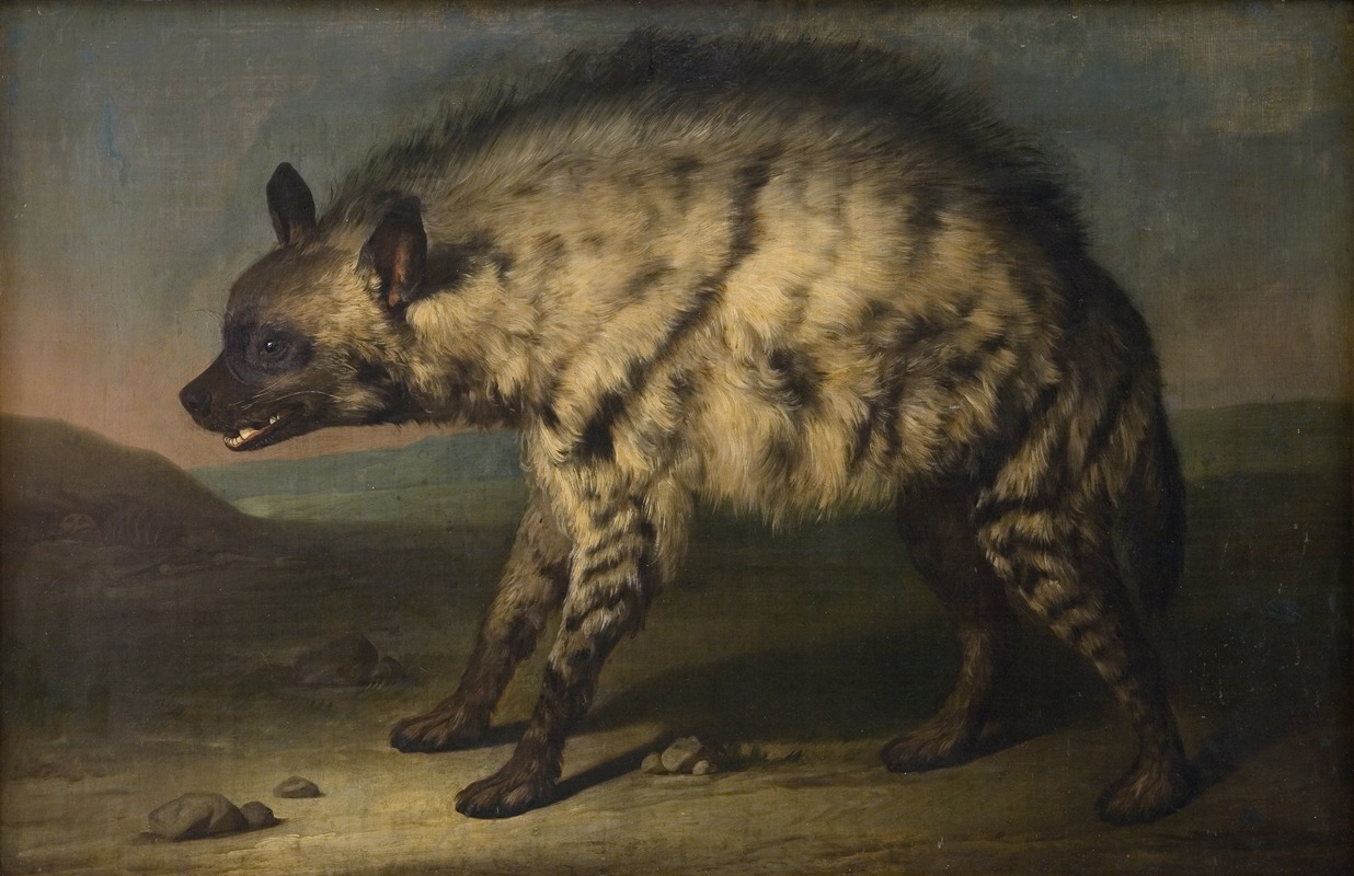 A depiction of hyenas in a menagerie setting.