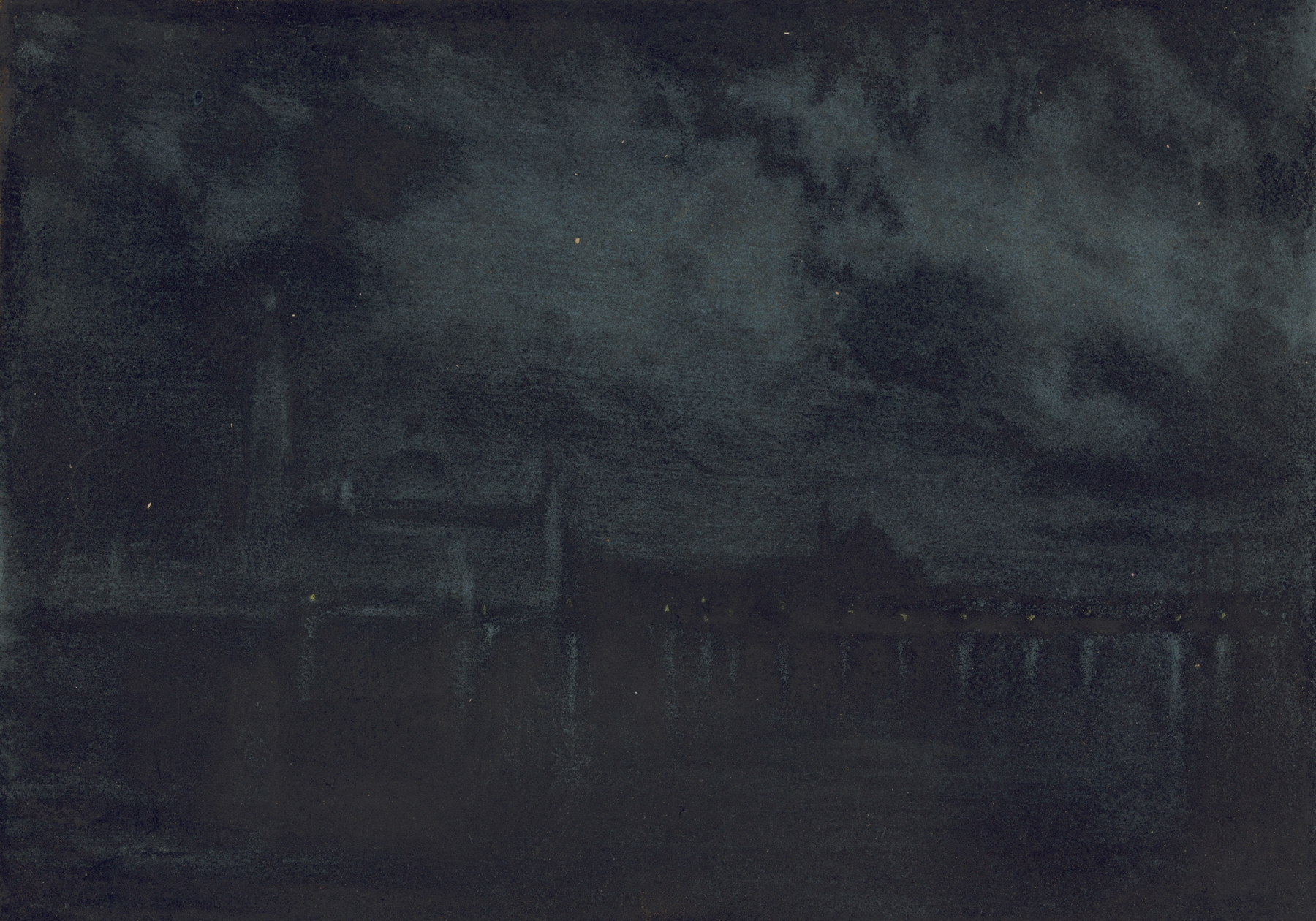 Palace at night, by Joseph Pennell, public domain