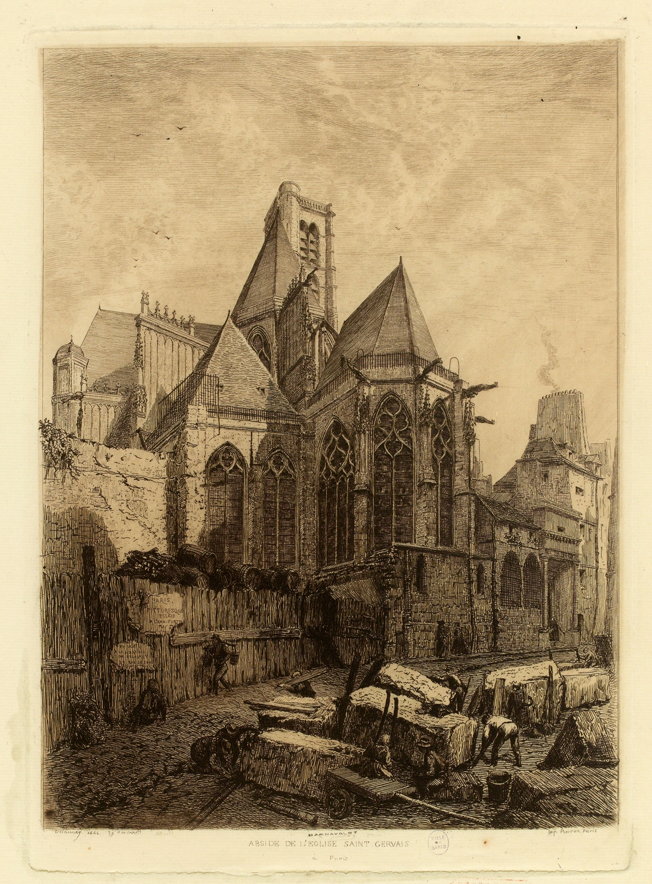 Facade of a church by Alfred Alexandre Delauney, 1866, medium unknown