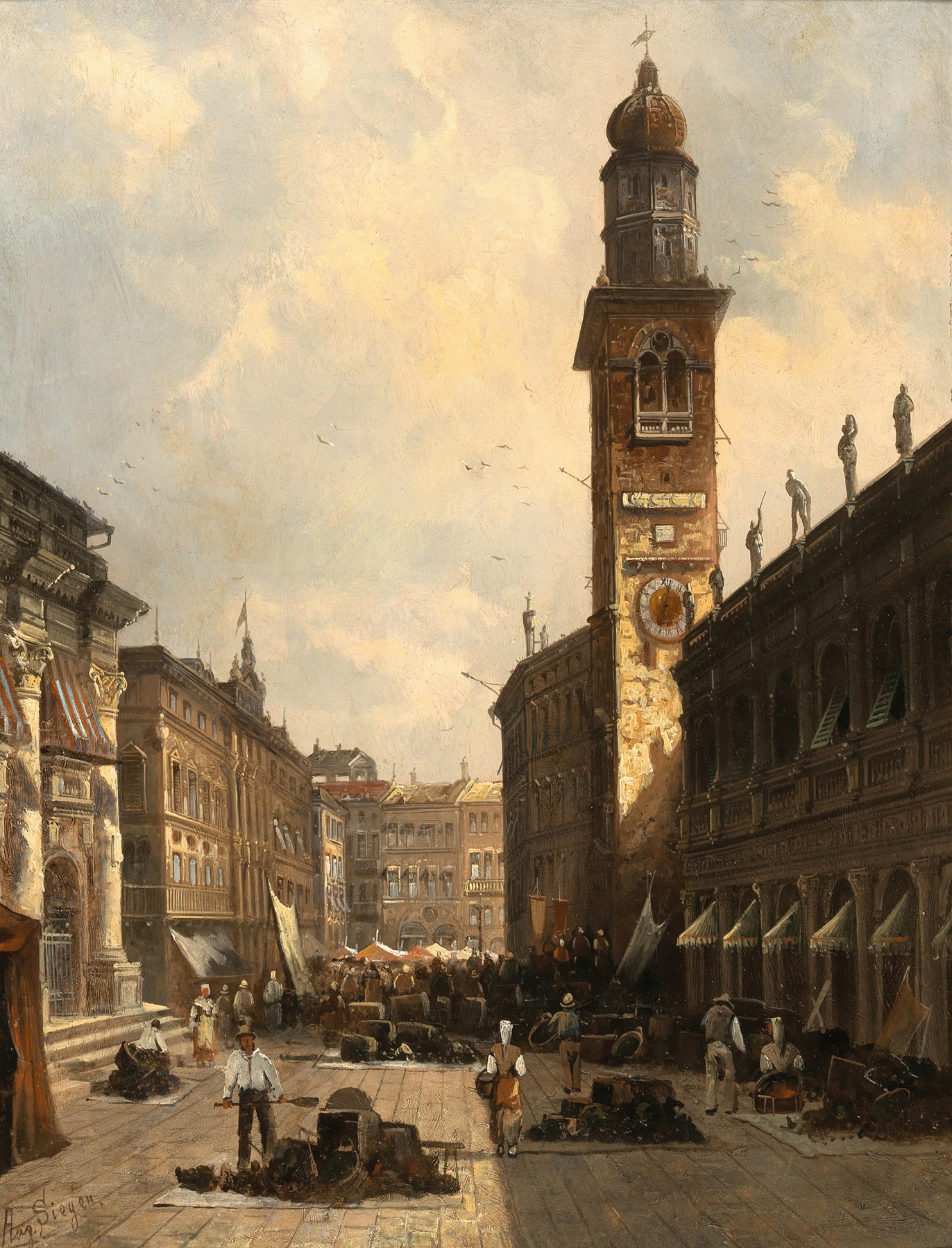 Piazza dei Signori, Vicenza, oil on canvas by August Von Siegen