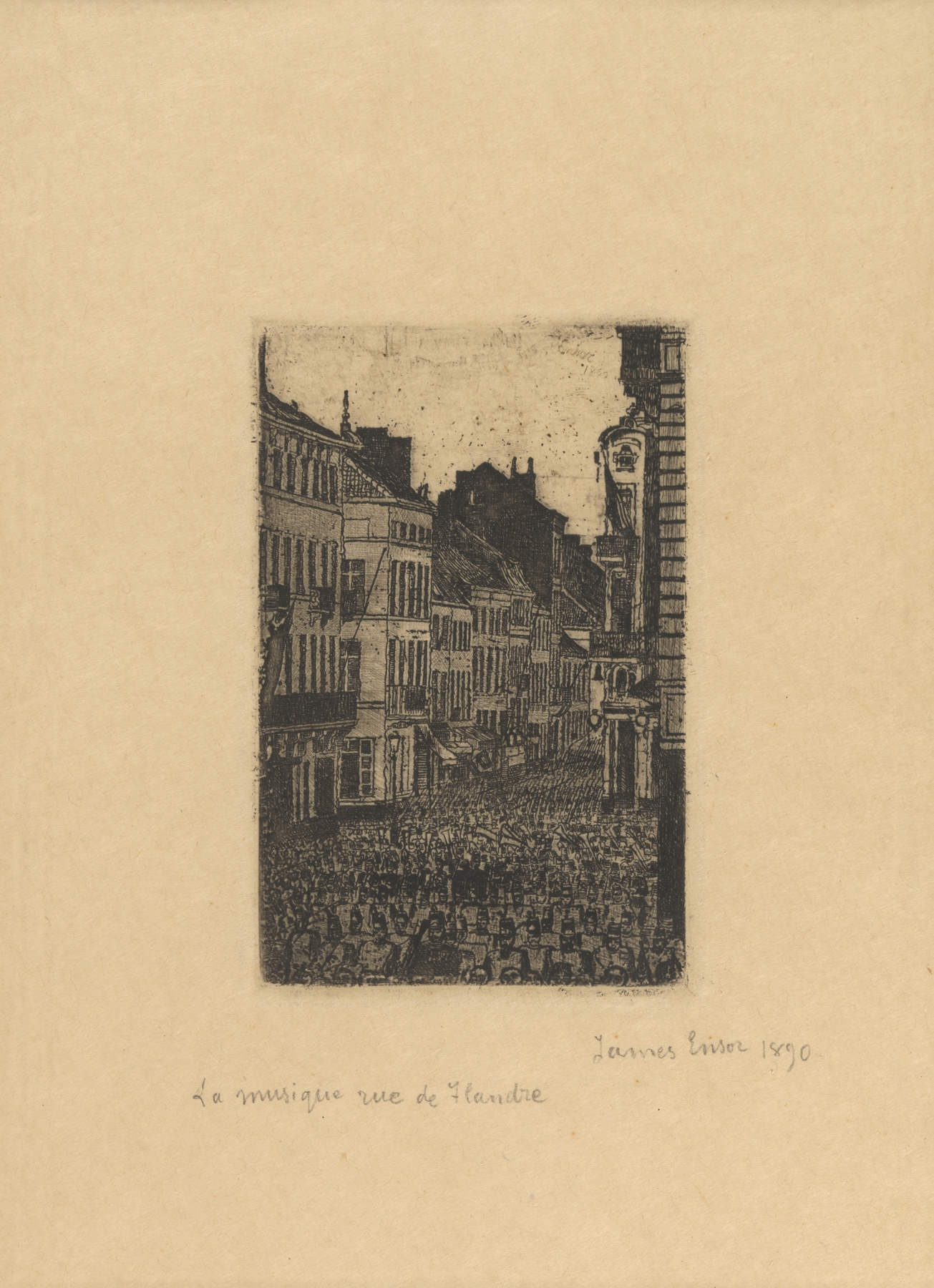 Muziek in de Vlaanderenstraat in Oostende, by James Ensor, public domain
