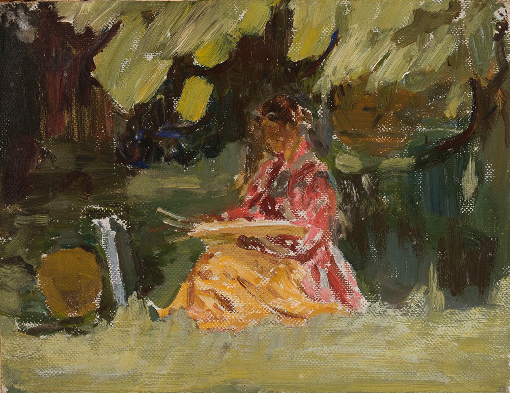 A portrait of painter Katarzyna Wachter at work by Jan Ciągliński.
