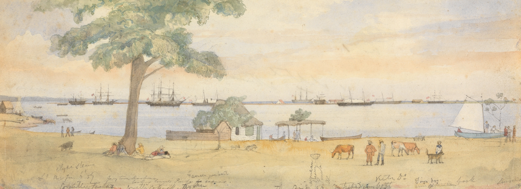 Landscape oil painting by Godfrey Thomas Vigne featuring soft gradients of blue and green.