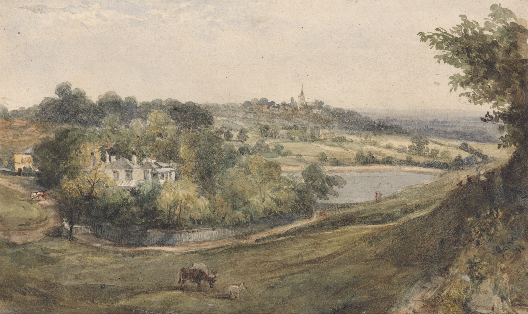 Vale of Health – Hampstead by John Thomas Smith, oil on canvas depicting rolling hills and a tranquil valley.