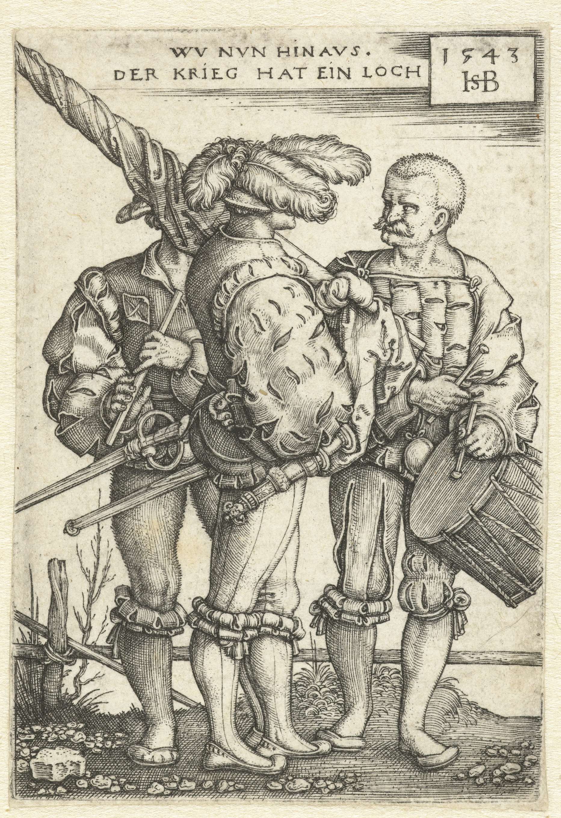 Vaandeldrager, tamboer en fluitspeler, by Hans Sebald Beham, public domain