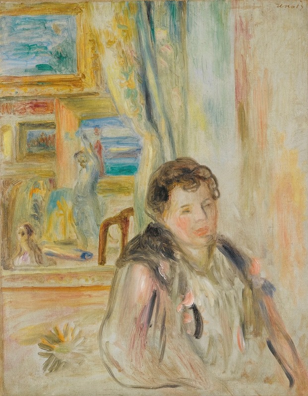 A woman seated in a domestic interior, showcasing Renoir's Impressionist style.