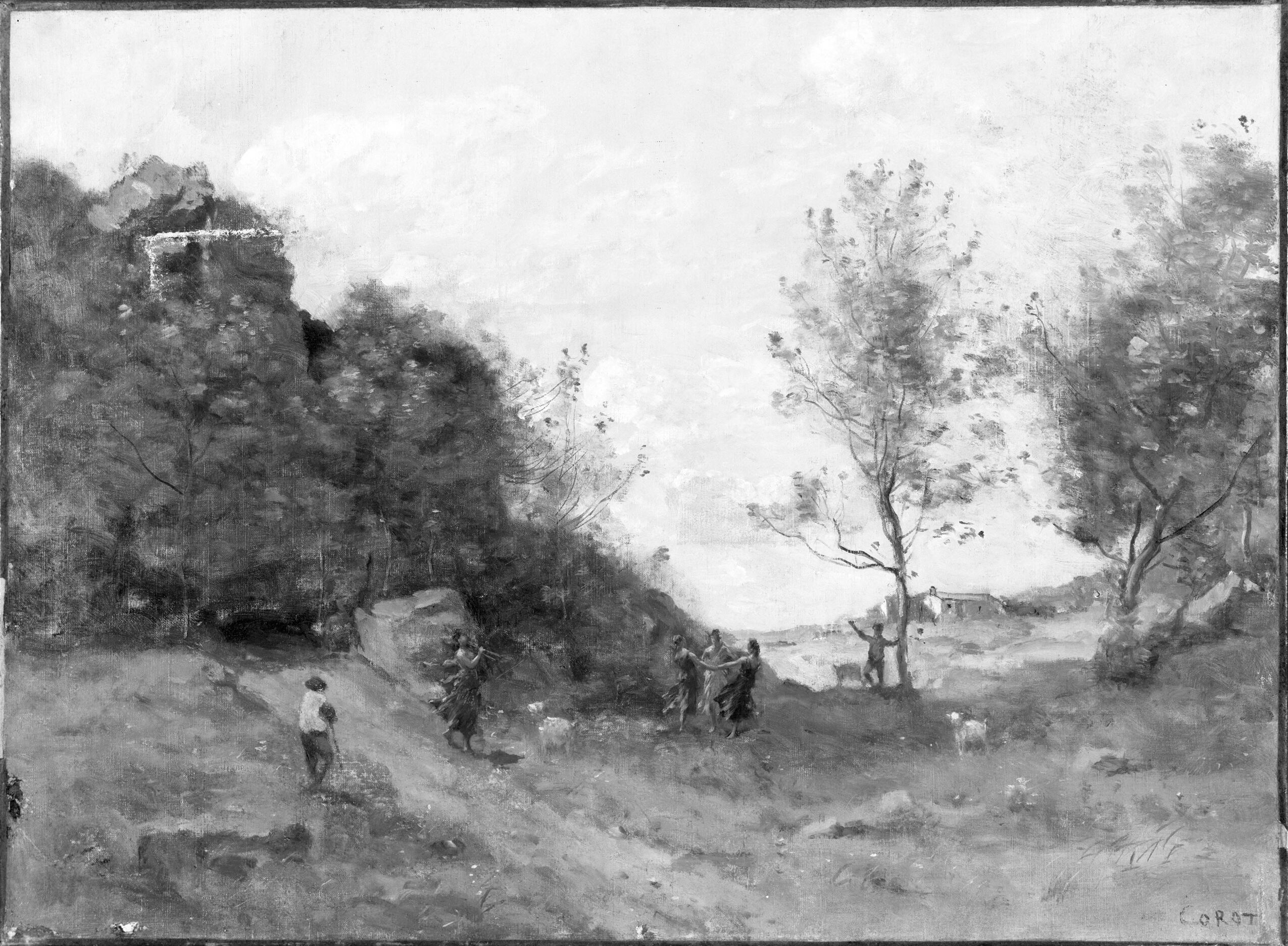 Goatherd in a Landscape, by Jean-Baptiste-Camille Corot, public domain