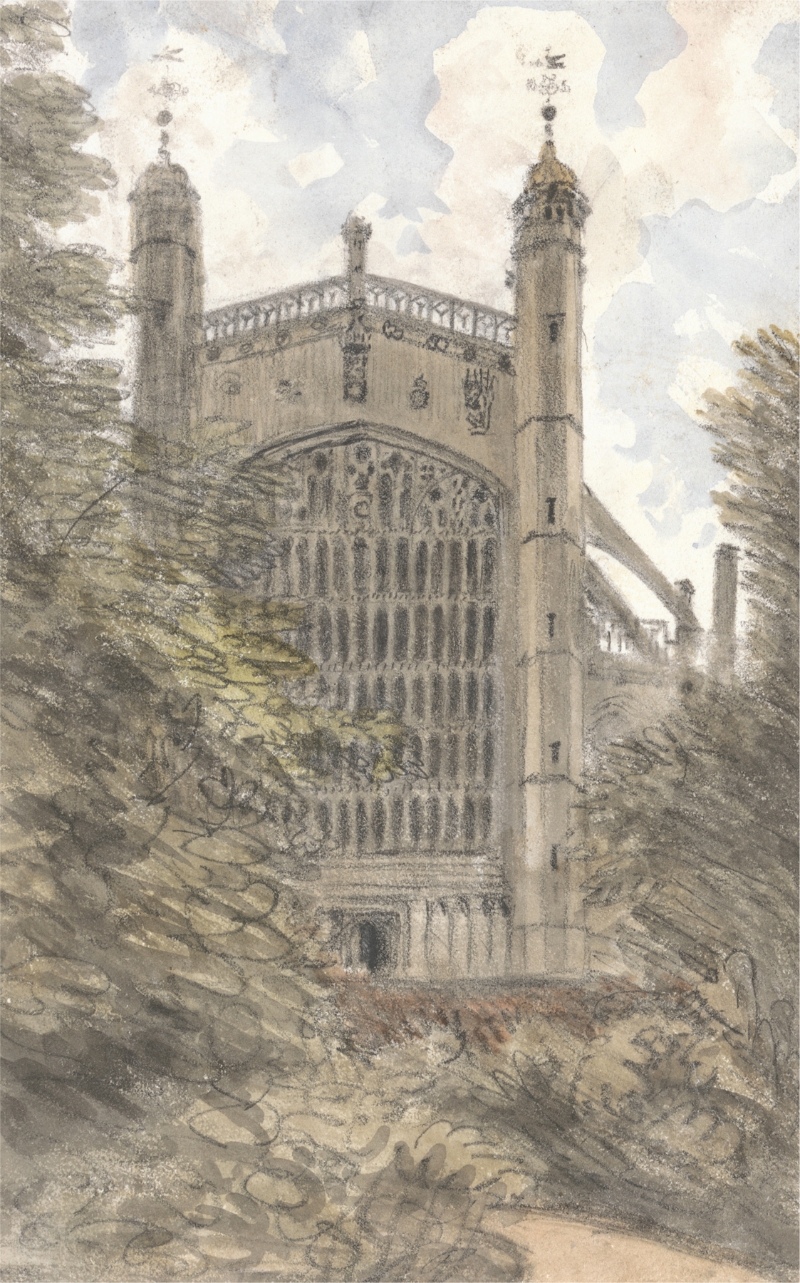 St. George’s Chapel, Windsor, oil on canvas by William Crotch, showcasing gothic architecture and morning light.