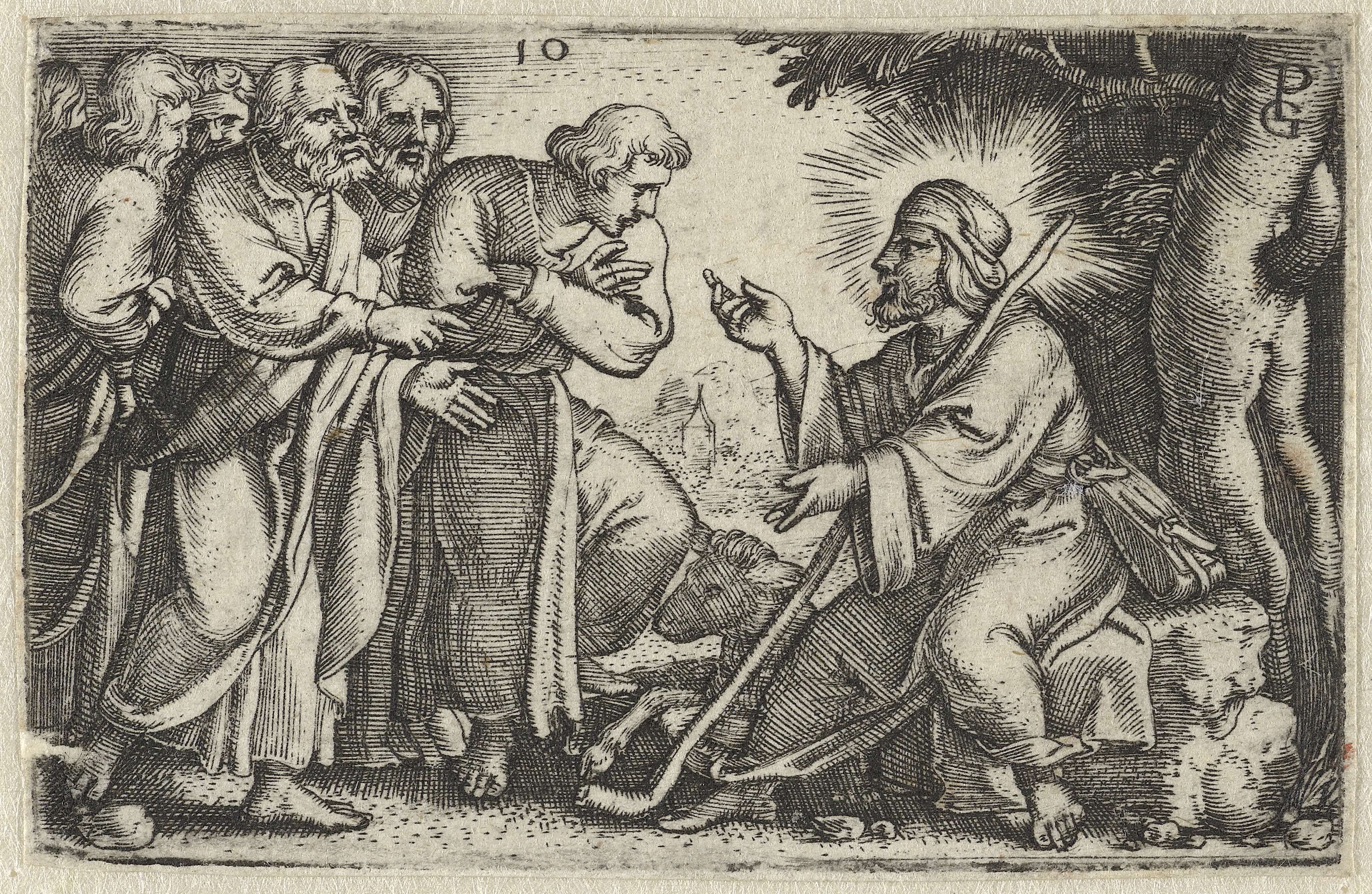 Christus spreekt met de discipelen over de Goede Herder, by Georg Pencz, public domain