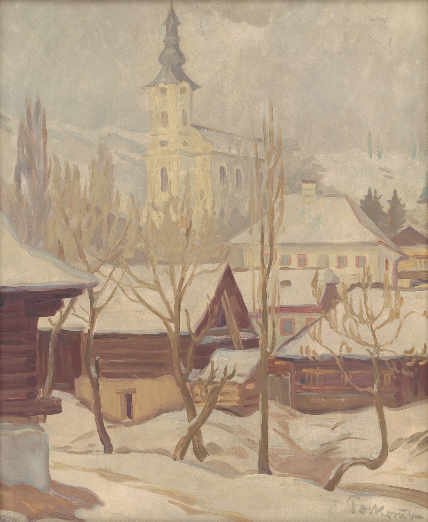 Winter Motif from Heľpa, oil on canvas by Štefan Polkoráb