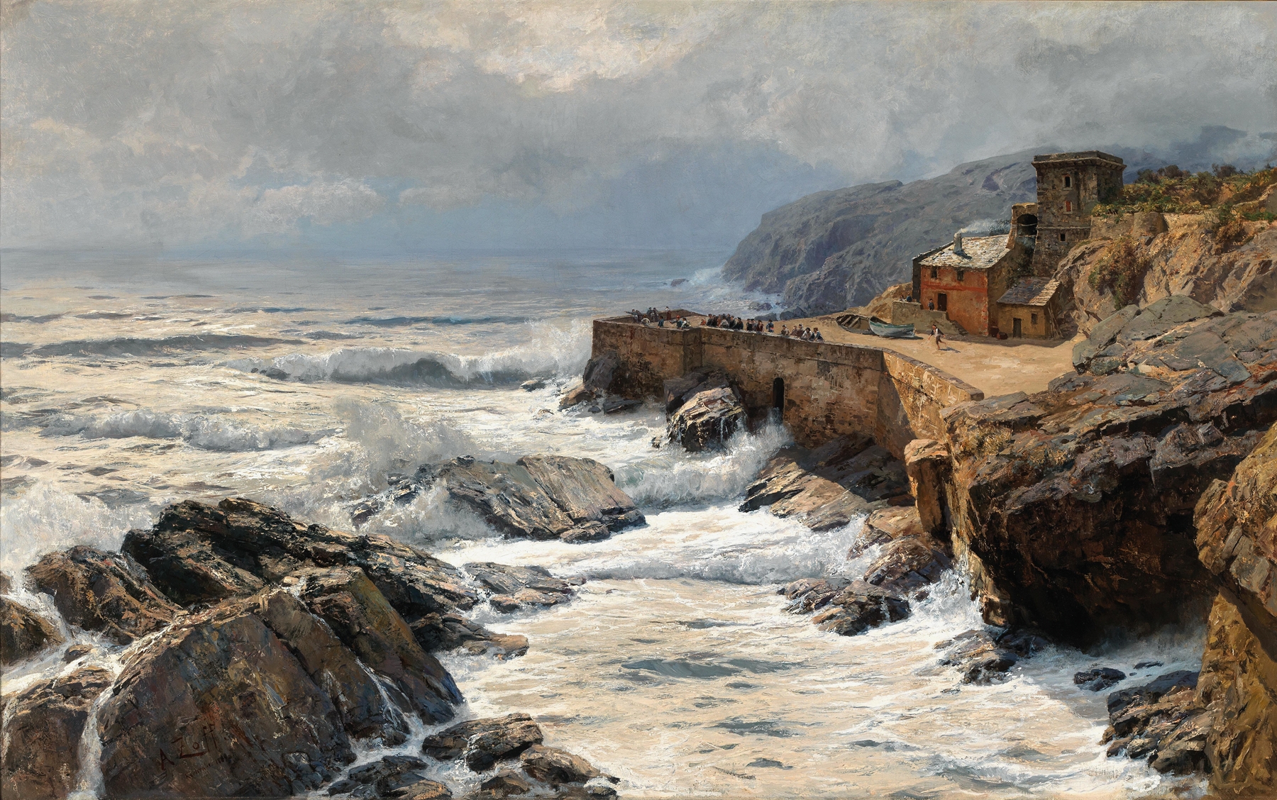 Riviera, Breaking Waves in Boccadasse, by Alfred Zoff, public domain